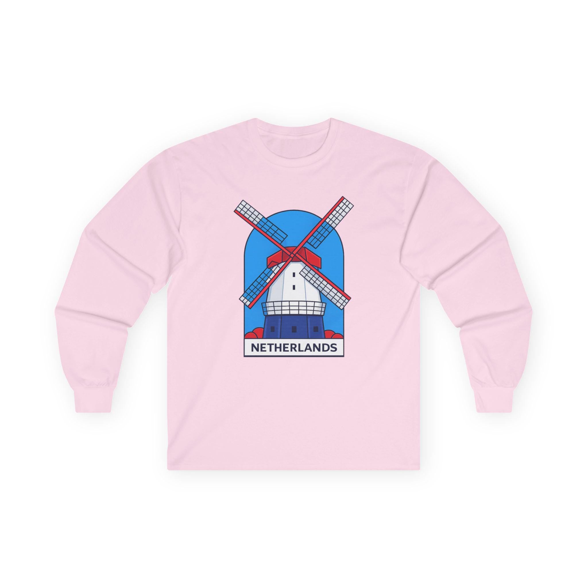 Dutch Windmill Illustration Long Sleeve Tee | Netherlands Graphic Tee