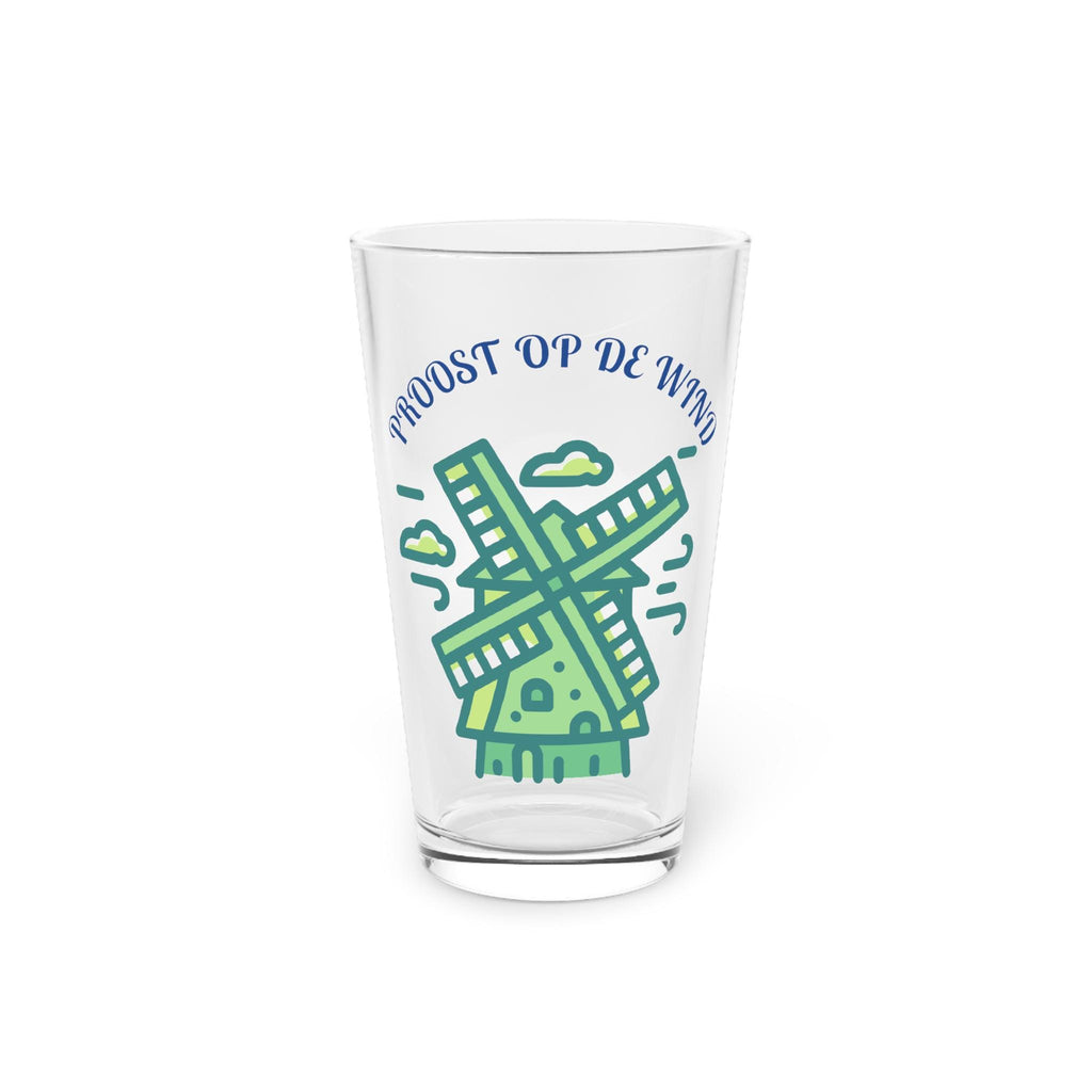 Proost Op De Wind Pint Glass • Dutch Beer Glass 16oz • Netherlands Gift • Windmill Drinkware for Craft Beer Lovers