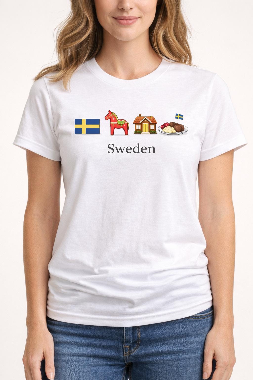 Sweden Travel Shirt | Swedish Dala Horse Meatballs Graphic Tee | Sweden Vacation Shirt | Scandinavian Shirt | Swedish Culture Tee | Nordic
