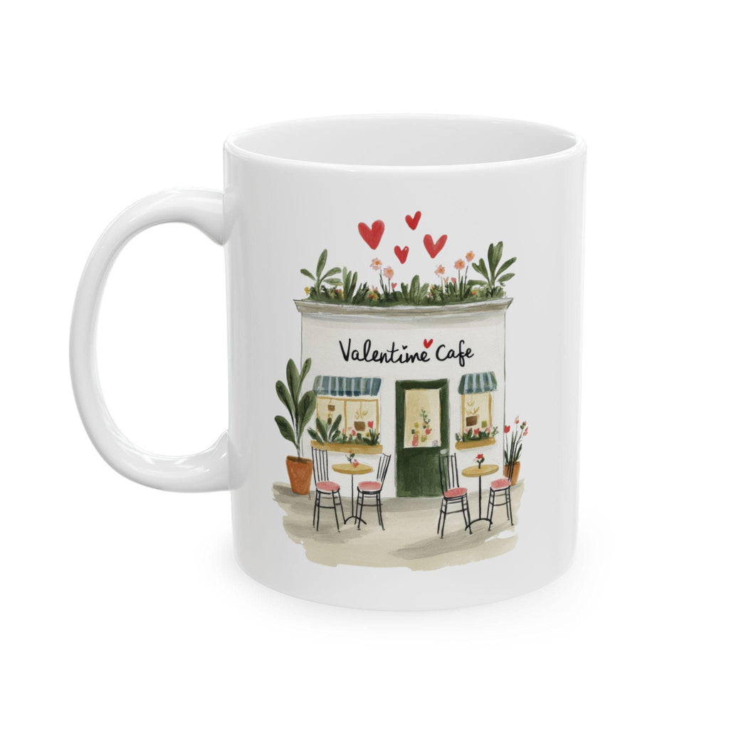 Parisian Valentine Café Mug, Romantic French Bistro Coffee Cup, Valentines Day Gift, Cozy Café Illustration Mug, Paris Coffee Lover Gift
