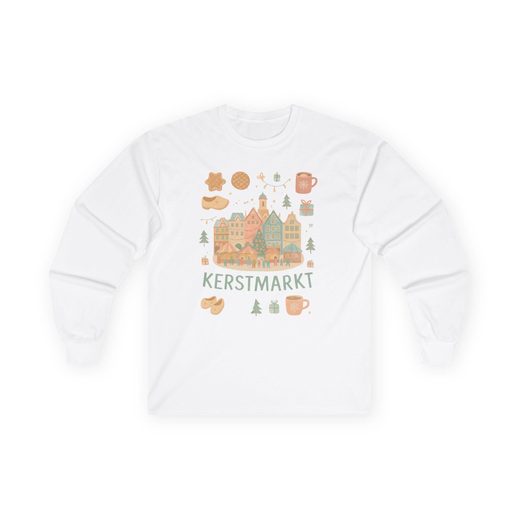 Kerstmarkt Long Sleeve Tee, Vintage Holiday Shirt
