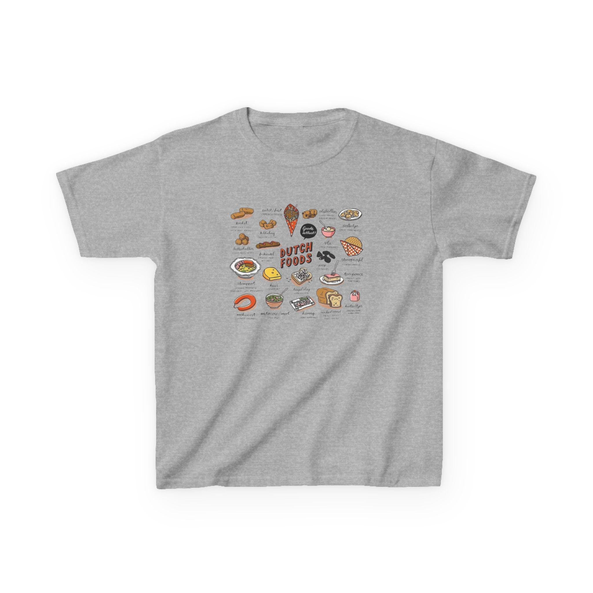 Cute Dutch Foods Kids T-Shirt | Stroopwafel, Bitterballen, Gouda Cheese | Kawaii Nederlandse Food Tee for Kids