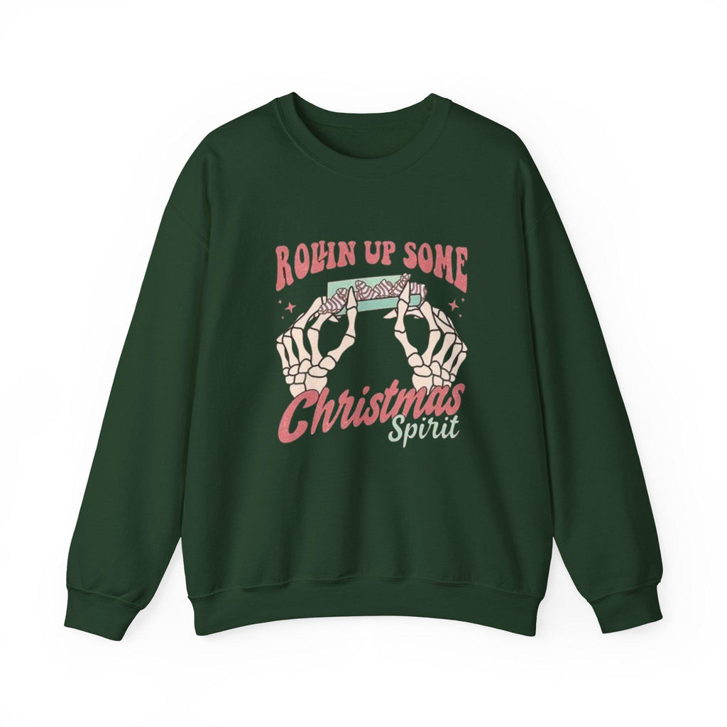 Roll It Up Christmas Spirit Sweatshirt | Retro Cozy Holiday Crewneck | Funny Christmas Weed Hoodie Style | Unisex Festive Sweatshirt