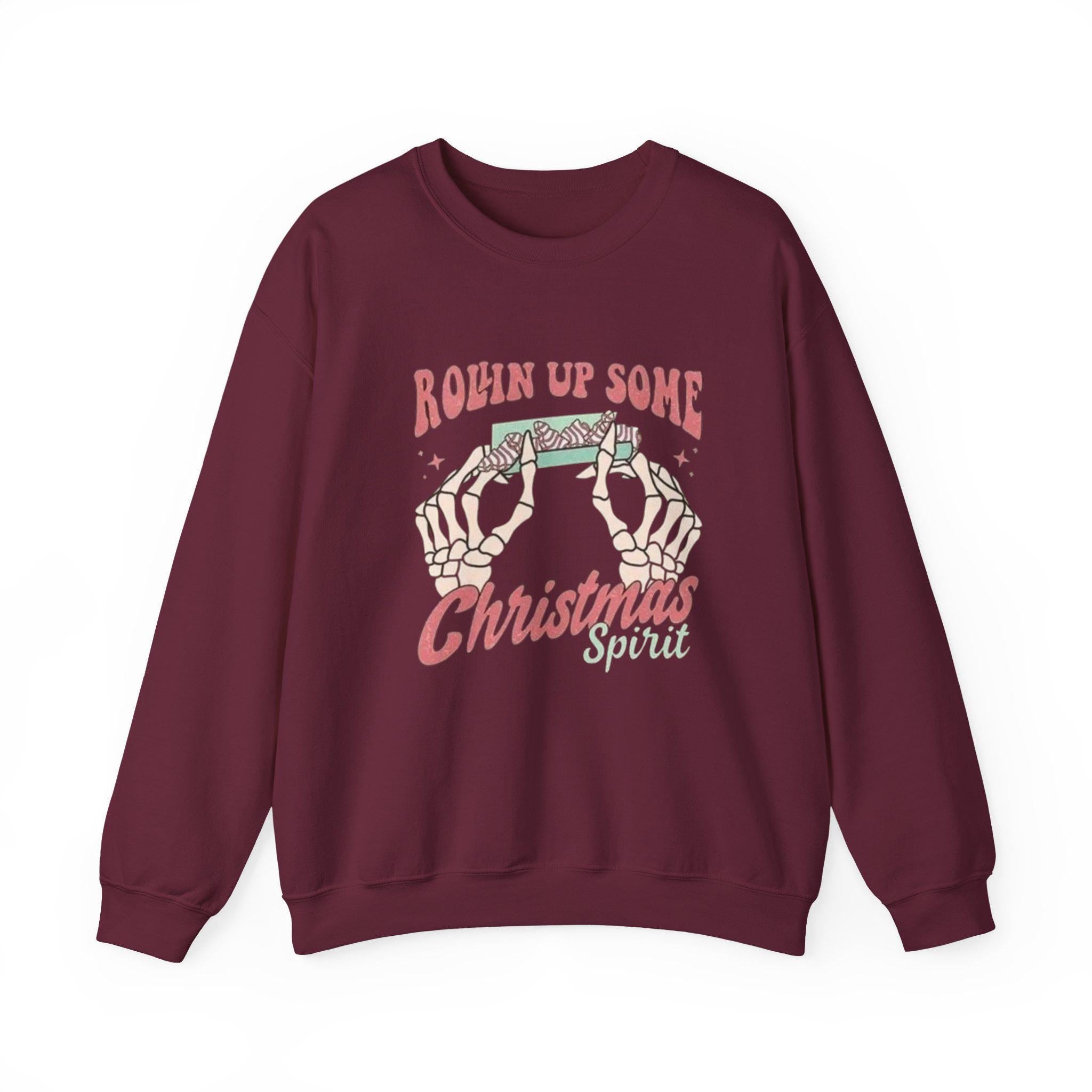 Roll It Up Christmas Spirit Sweatshirt | Retro Cozy Holiday Crewneck | Funny Christmas Weed Hoodie Style | Unisex Festive Sweatshirt