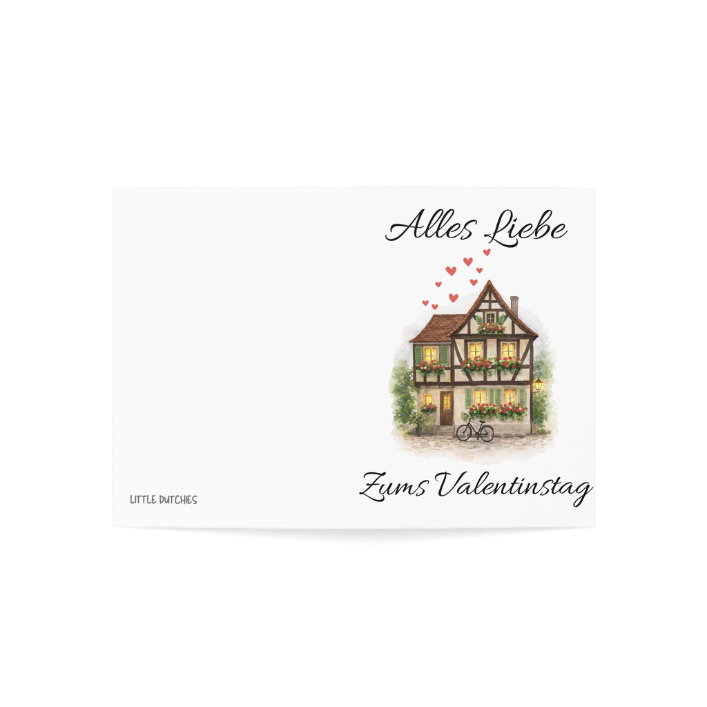 German Valentine Card | Alles Liebe | Romantic Fachwerk House Card | European Love Card | Old World Valentine | Watercolor House Card