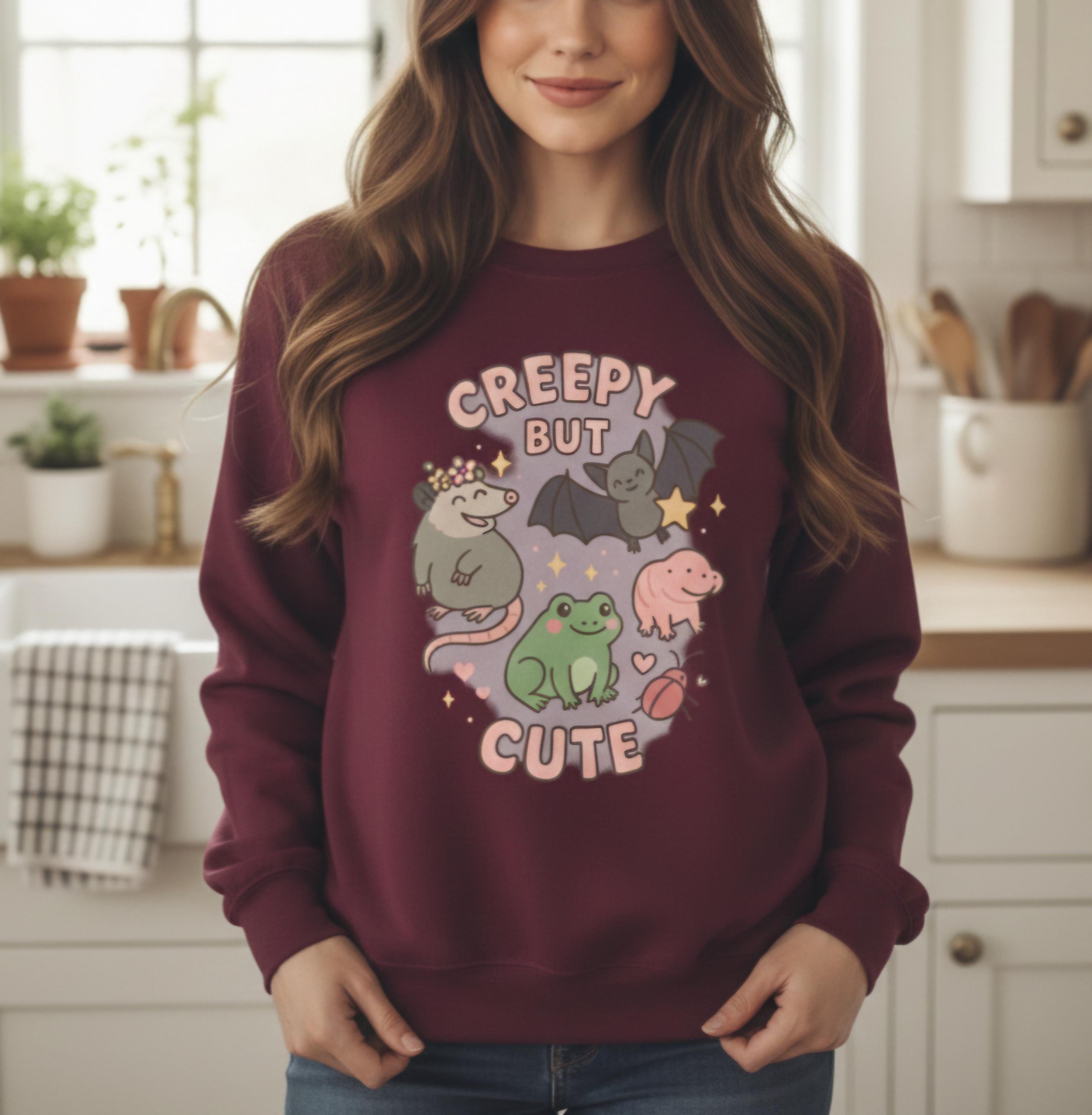 Creepy Critters Sweatshirt – Frogs, Bats & Lizards Pullover | Cottagecore Animal Sweatshirt | Cute Weird Animal Sweater | Cozy Unisex Crewne