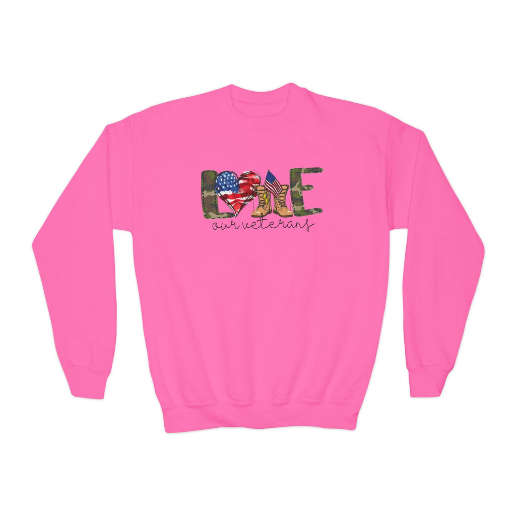 Veterans Day Youth Sweatshirt – Kids Patriotic Military Shirt – Support Our Veterans – Army Navy Air Force Marines Tribute Sweater