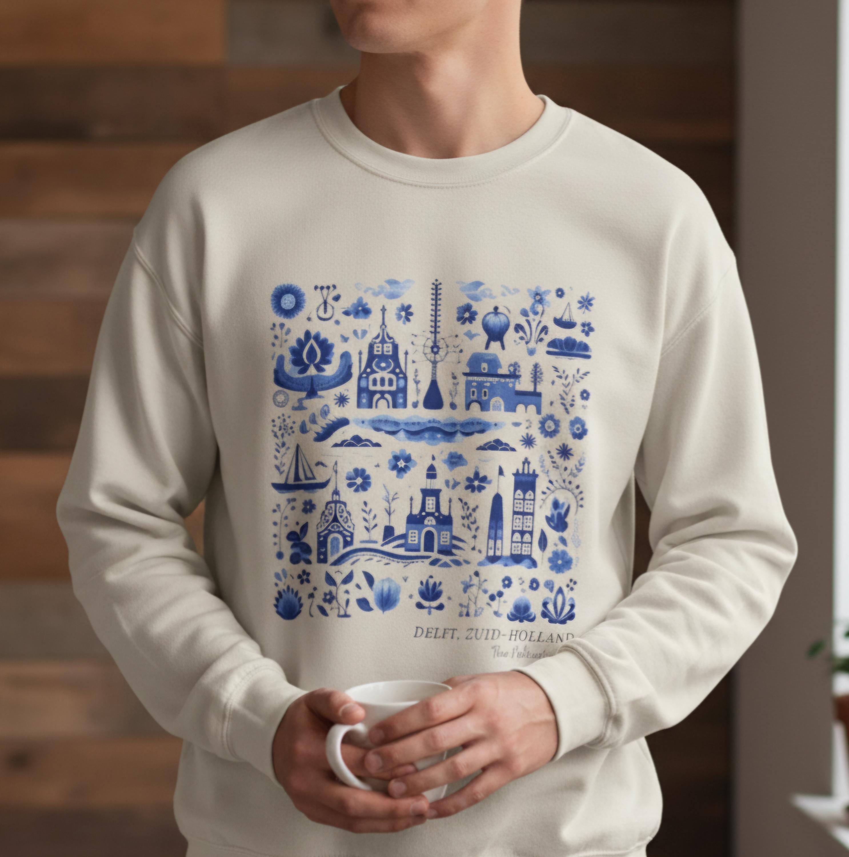 Delft Blue Holland Sweatshirt • Dutch Tile Print Crewneck • Netherlands Heritage Sweater • Cute Dutch Aesthetic Pullover • European Travel