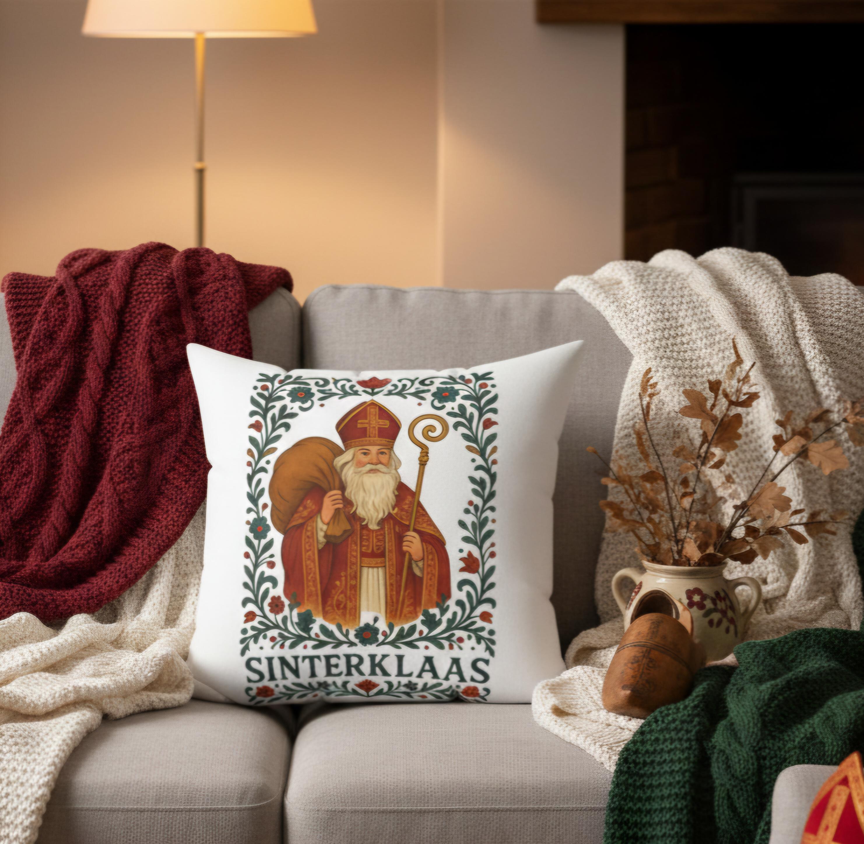 Sinterklaas Pillow, Dutch Holiday Cushion, Pakjesavond Home Decor, Saint Nicholas Throw Pillow, Cozy European Christmas Accent