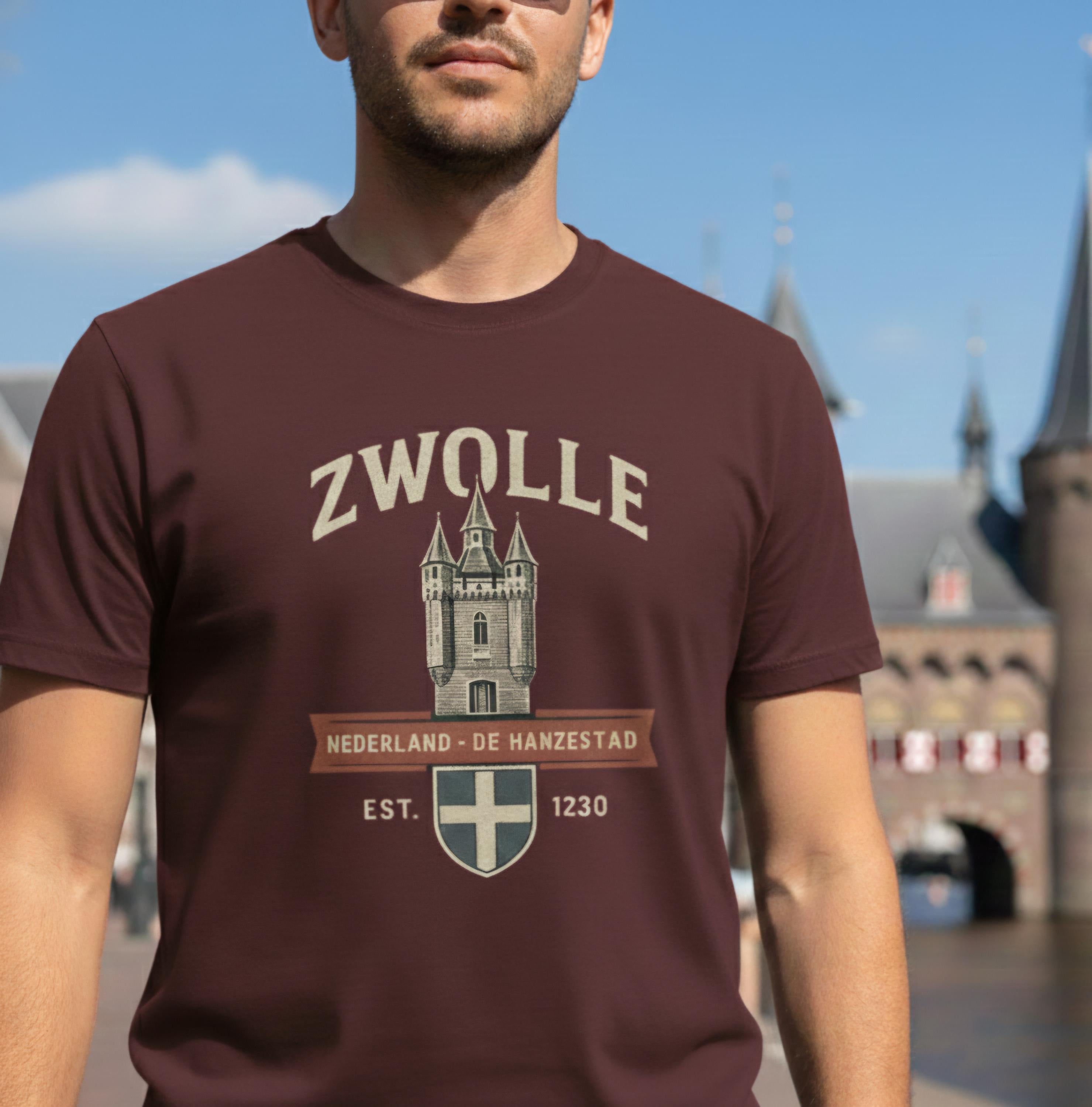 Zwolle Shirt Men | Vintage Hanzestad Sweatshirt | Sassenpoort Graphic | Netherlands Heritage Clothing | Dutch City Long Sleeve |Rustic Dutch