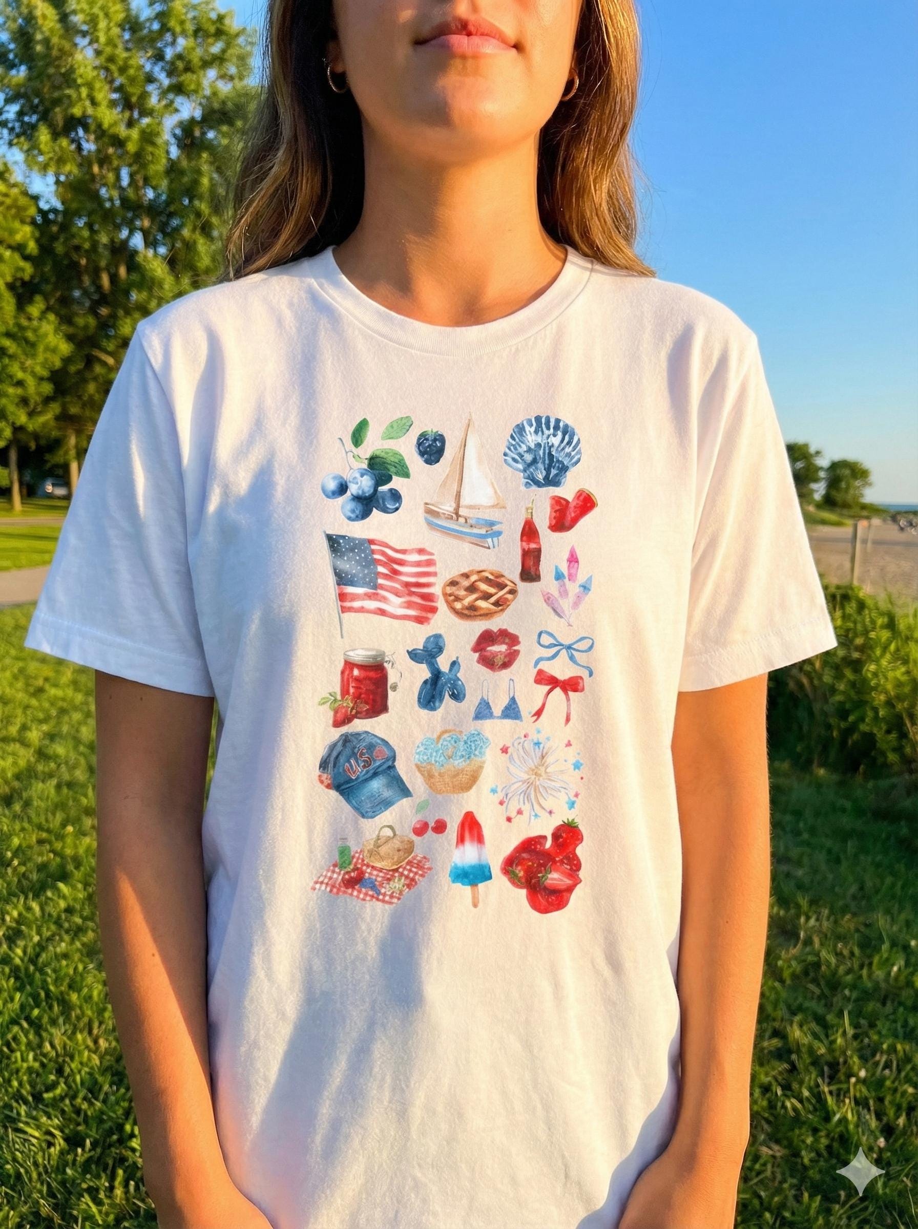 4th of July Shirt | American Pride TN Tee | Patriotic Southern Graphic | USA Red White Blue State Icons Tee Shirt | Cute Independence Day