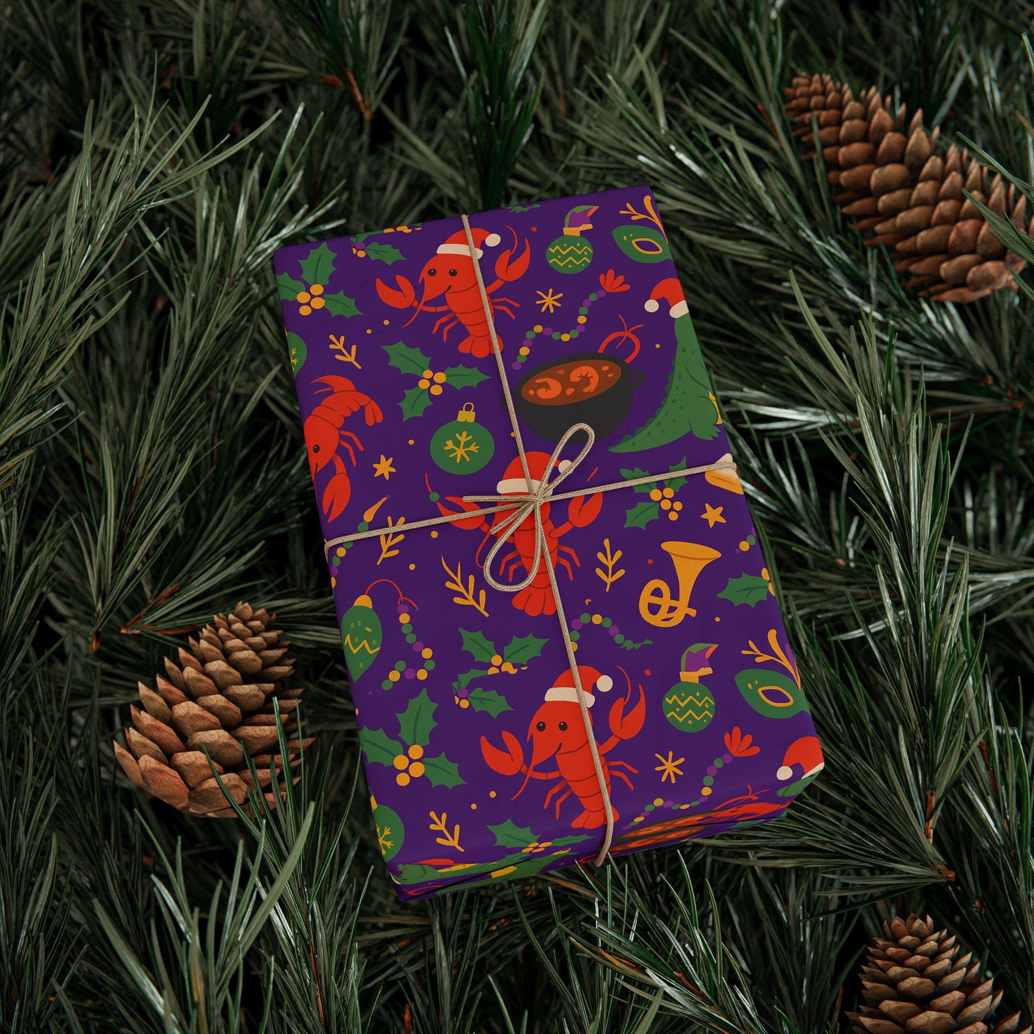 Cajun Creole Christmas Wrapping Paper | Louisiana Holiday Gift Wrap | Festive Mardi Gras Stocking Pattern | Colorful Xmas Present Decor