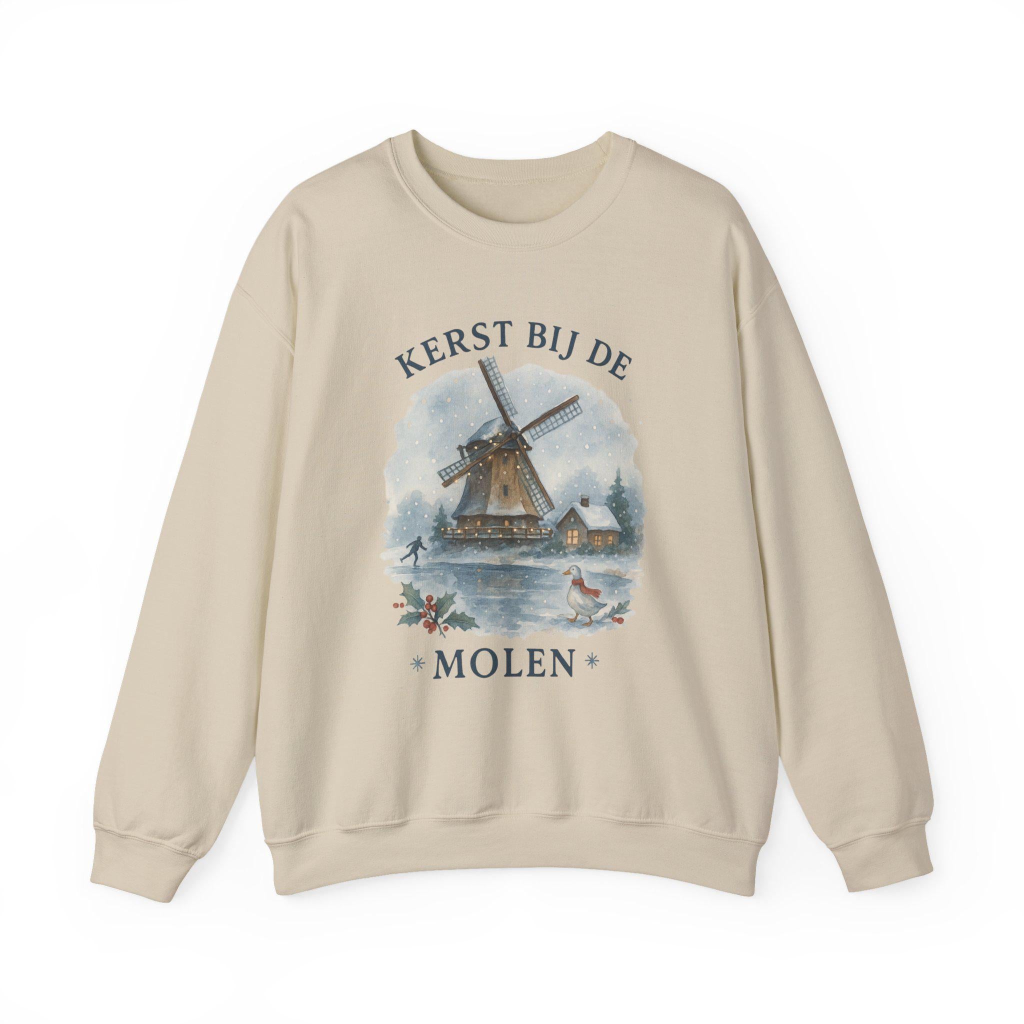 Kerst bij de Molen Dutch Christmas Sweatshirt | Watercolor Windmill Winter Scene | Holland Holiday Crewneck | Vintage Dutch Winter Village
