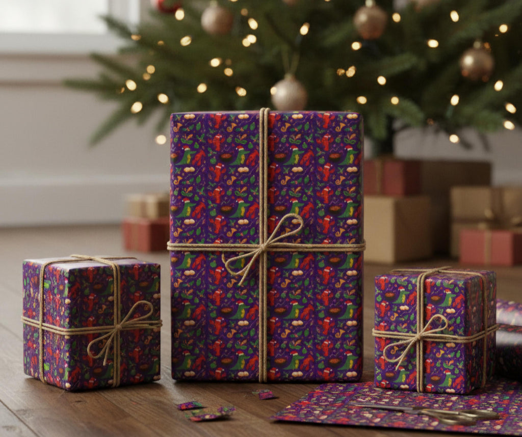 Cajun Creole Christmas Wrapping Paper | Louisiana Holiday Gift Wrap | Festive Mardi Gras Stocking Pattern | Colorful Xmas Present Decor