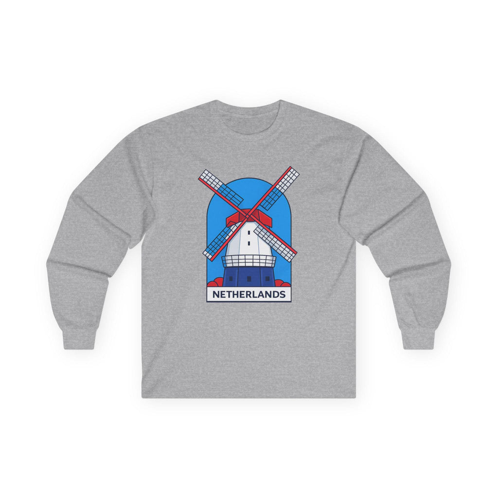 Dutch Windmill Illustration Long Sleeve Tee | Netherlands Graphic Tee