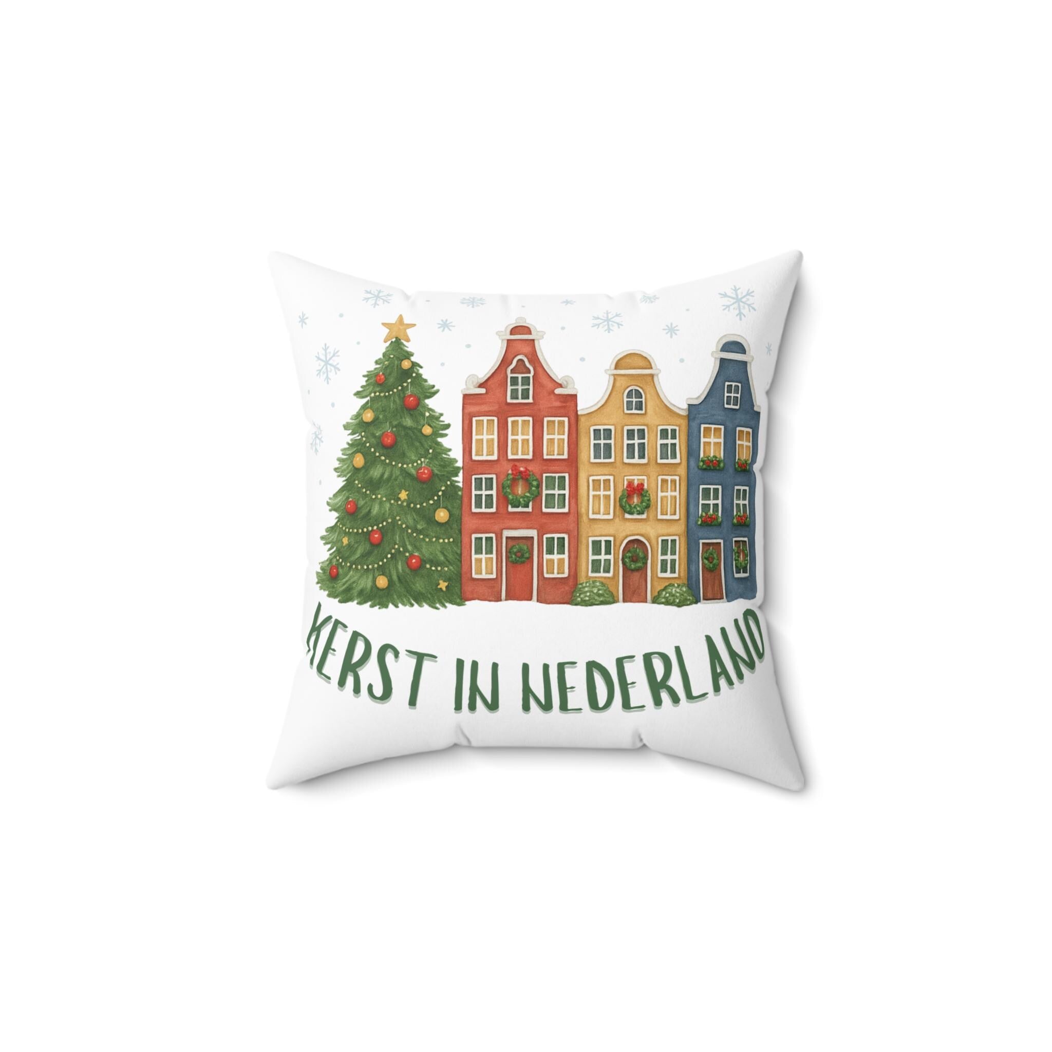 Dutch Christmas Pillow, Kerst in Nederland Cushion, Amsterdam Canal Houses Throw Pillow, Cozy Dutch Holiday Decor, Gezellig Christmas Accent