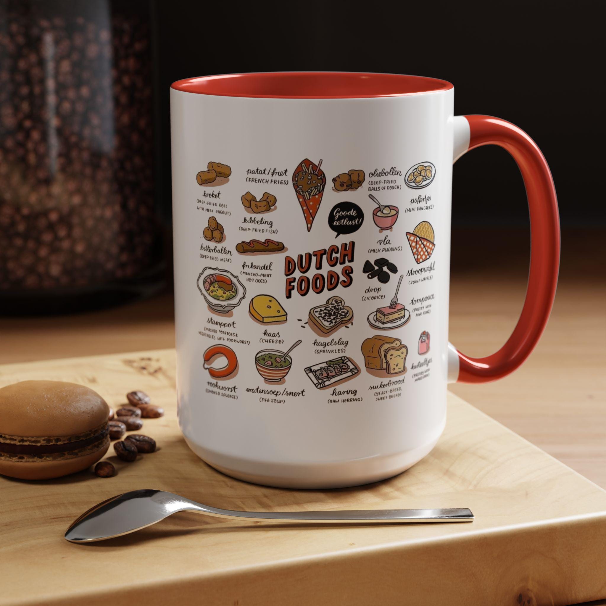 Dutch Food Mug – Netherlands Kitchen Decor, Stroopwafel Cup, Dutch Heritage Gift, Cute Coffee Mug, Holland Culture Kitchenware
