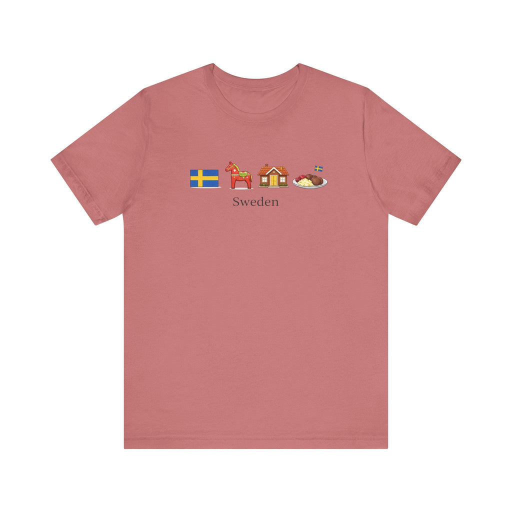 Sweden Travel Shirt | Swedish Dala Horse Meatballs Graphic Tee | Sweden Vacation Shirt | Scandinavian Shirt | Swedish Culture Tee | Nordic