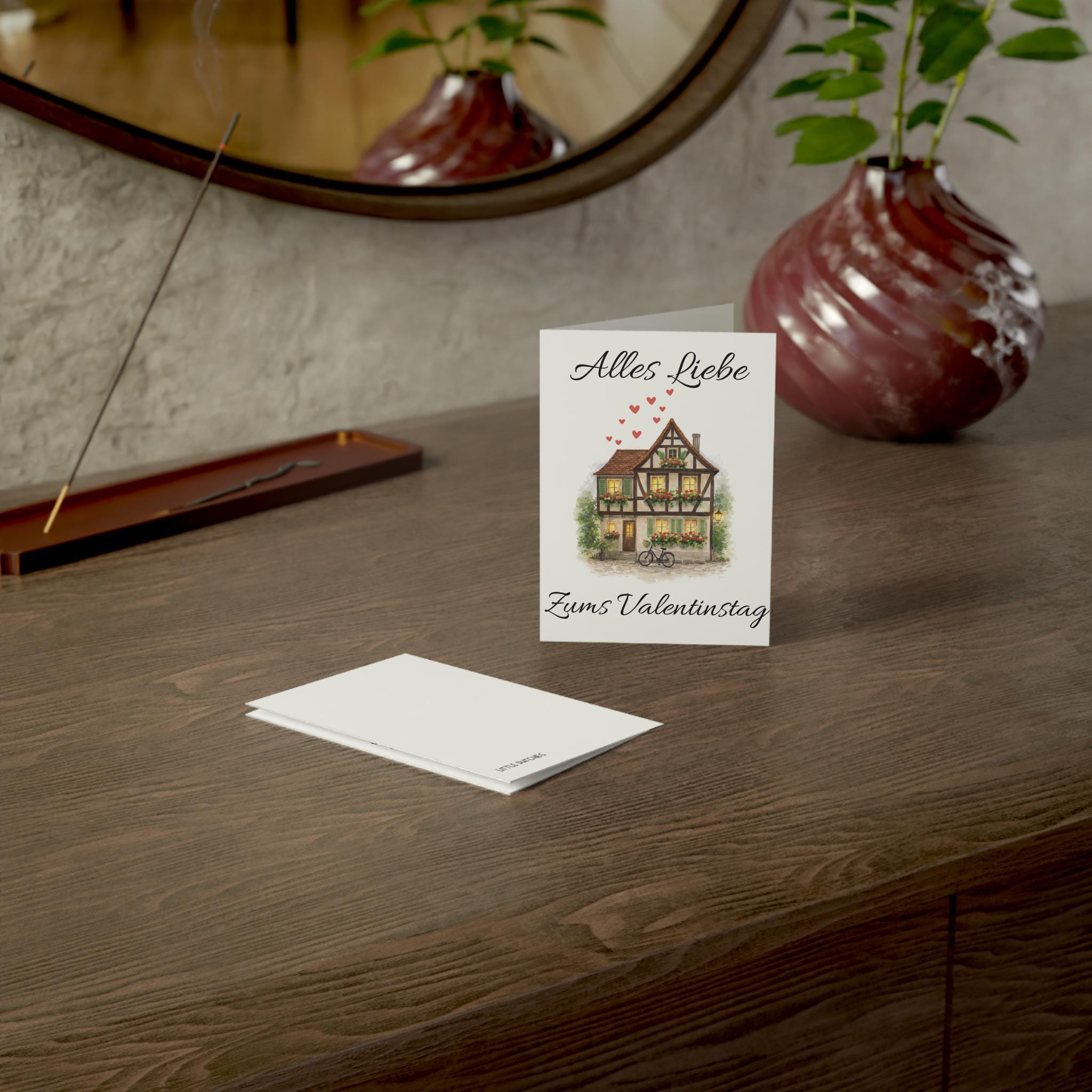 German Valentine Card | Alles Liebe | Romantic Fachwerk House Card | European Love Card | Old World Valentine | Watercolor House Card