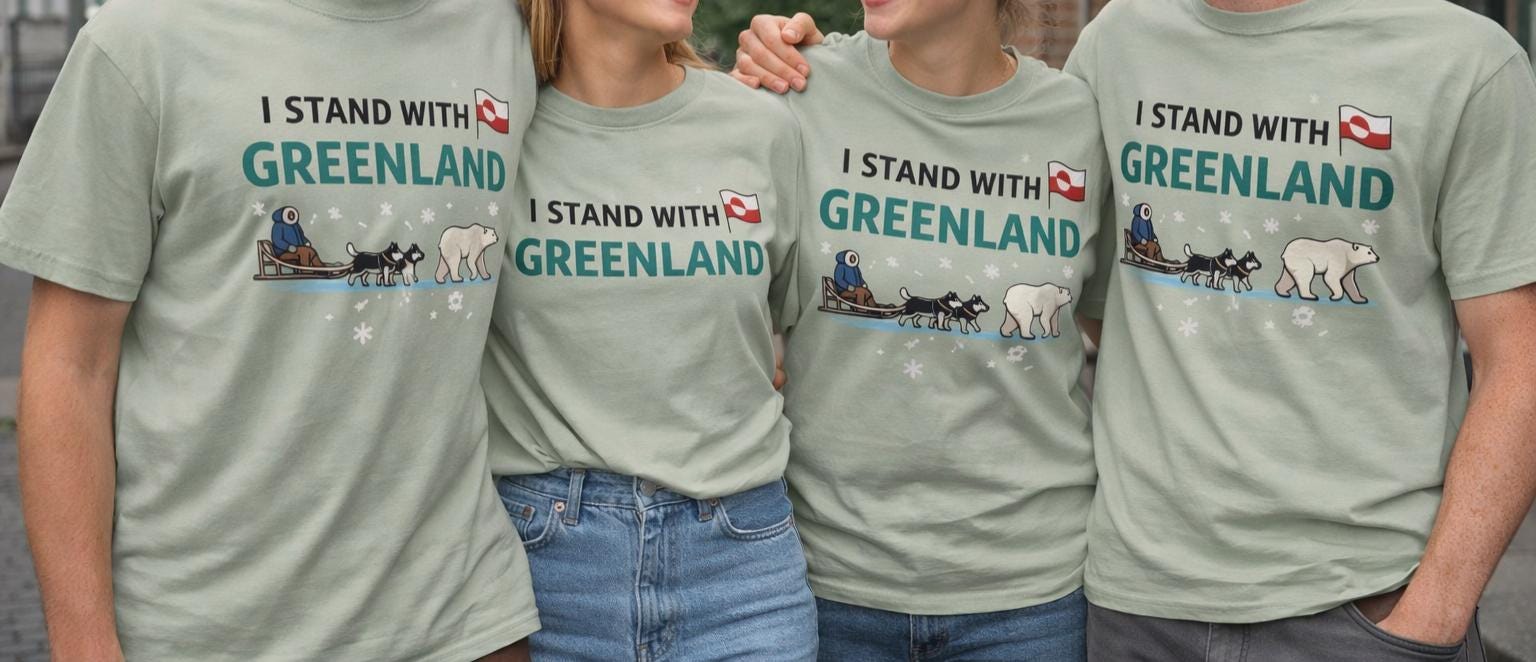 I Stand With Greenland Shirt | Minimal Arctic Graphic Tee Shirt | Greenland Support Shirt | Polar Bear & Dog Sled Design