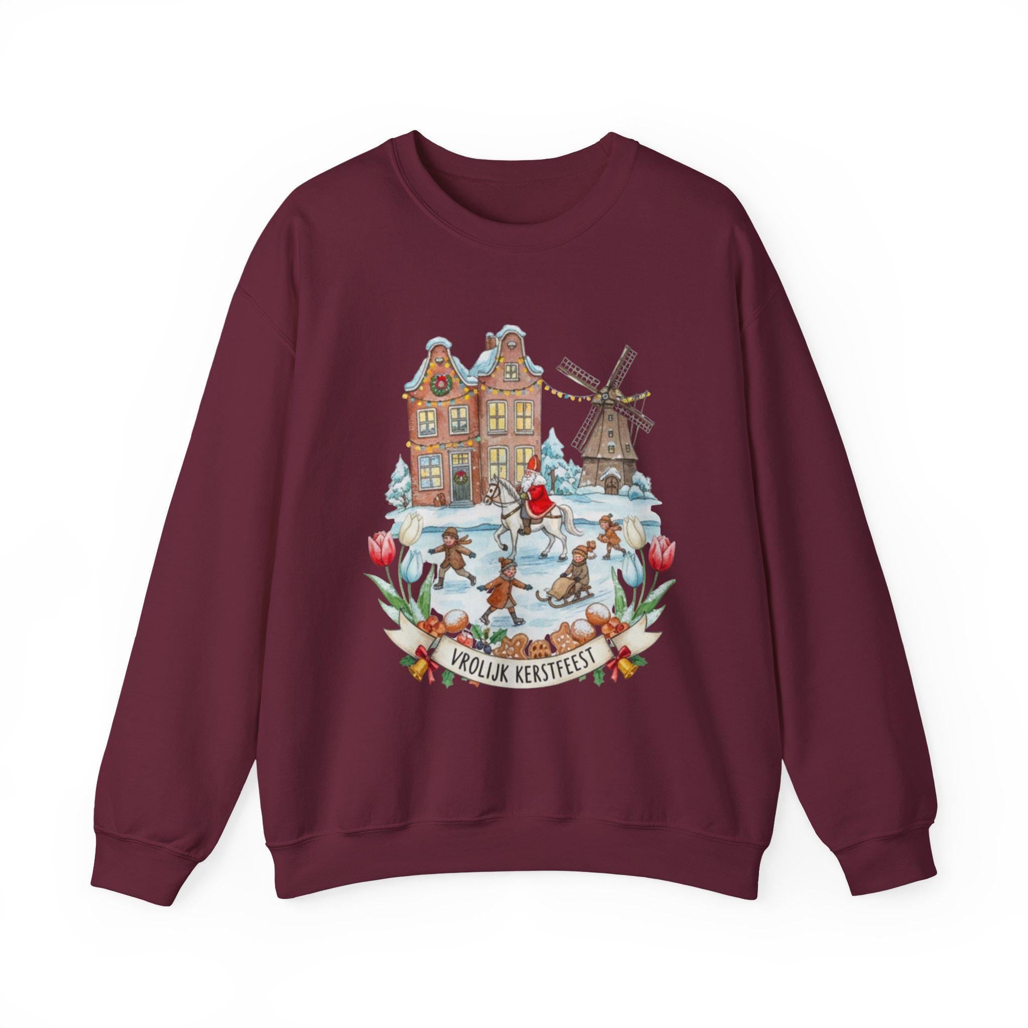 Vrolijk Kerstfeest Dutch Christmas Sweatshirt – Ice Skating Winter Pullover | Netherlands Holiday Sweater
