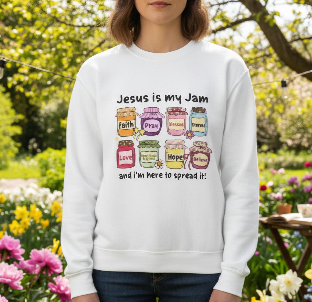 Jesus Is My Jam Sweatshirt – Cute Christian Sweater, Faith-Inspired Crewneck, Religious Gift for Women & Teens