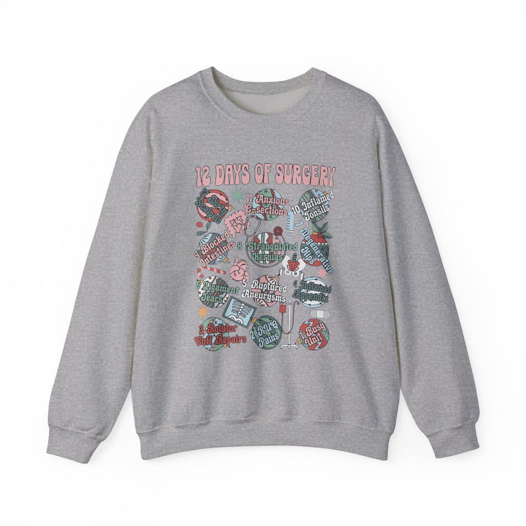 12 Days of Surgery Christmas Sweatshirt | Medical Holiday Crewneck for Scrub Techs Nurses Surgeons CRNA
