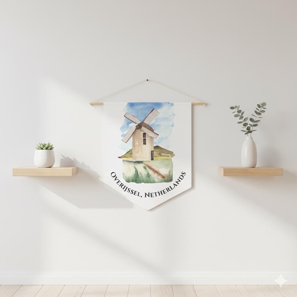 Netherlands Pennant Banner • Dutch Wall Art • Windmill Home Decor • Holland Travel Gift • Netherlands Souvenir • Amsterdam Wall Overijssel