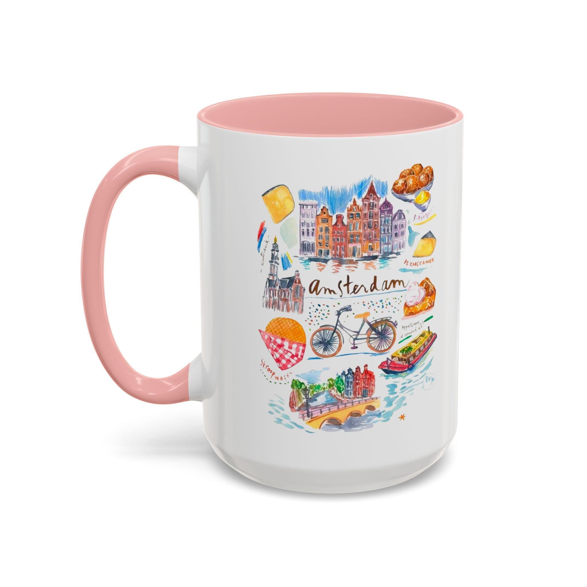Amsterdam Watercolor Mug • Dutch Cityscape Coffee Cup • Stroopwafel Canal Art • 11/15oz Accent Mugs