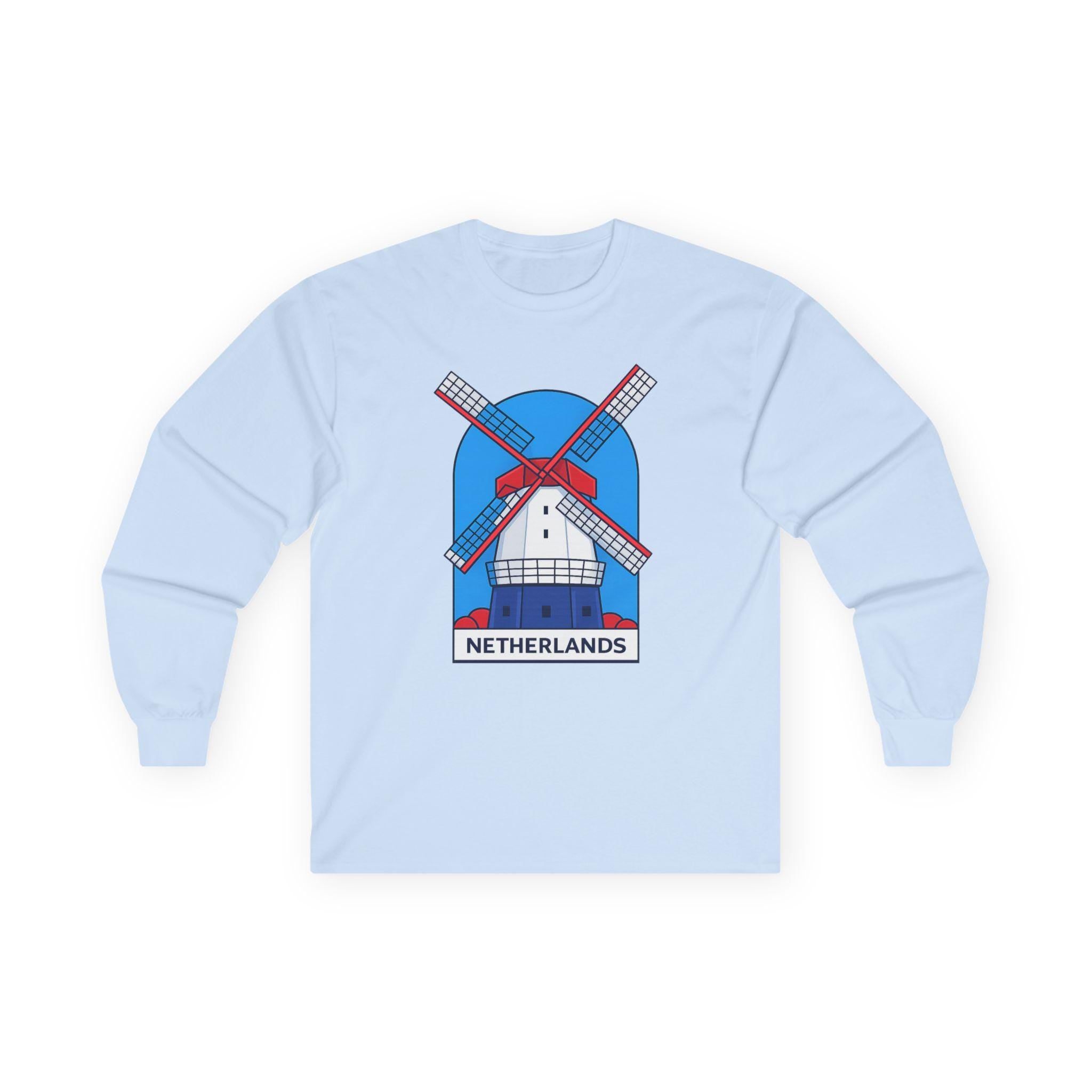 Dutch Windmill Illustration Long Sleeve Tee | Netherlands Graphic Tee
