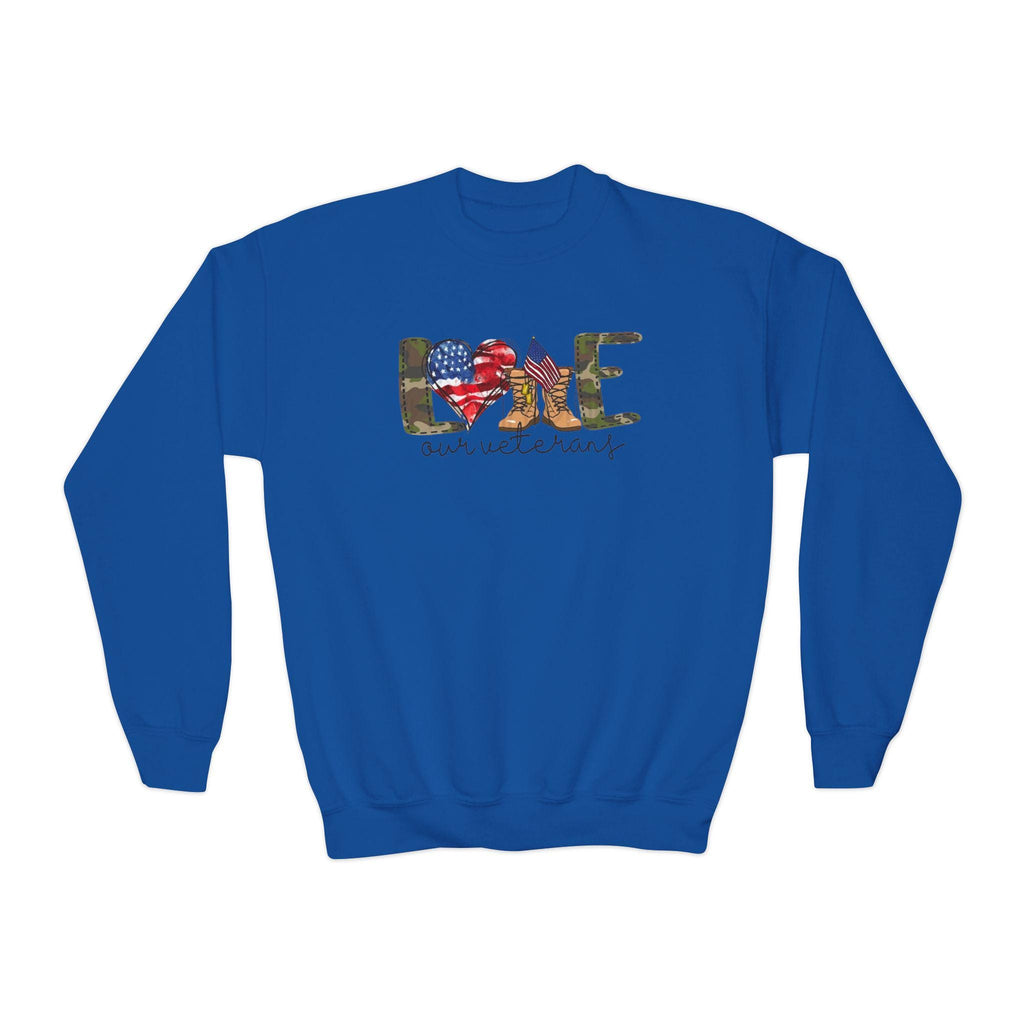 Veterans Day Youth Sweatshirt – Kids Patriotic Military Shirt – Support Our Veterans – Army Navy Air Force Marines Tribute Sweater