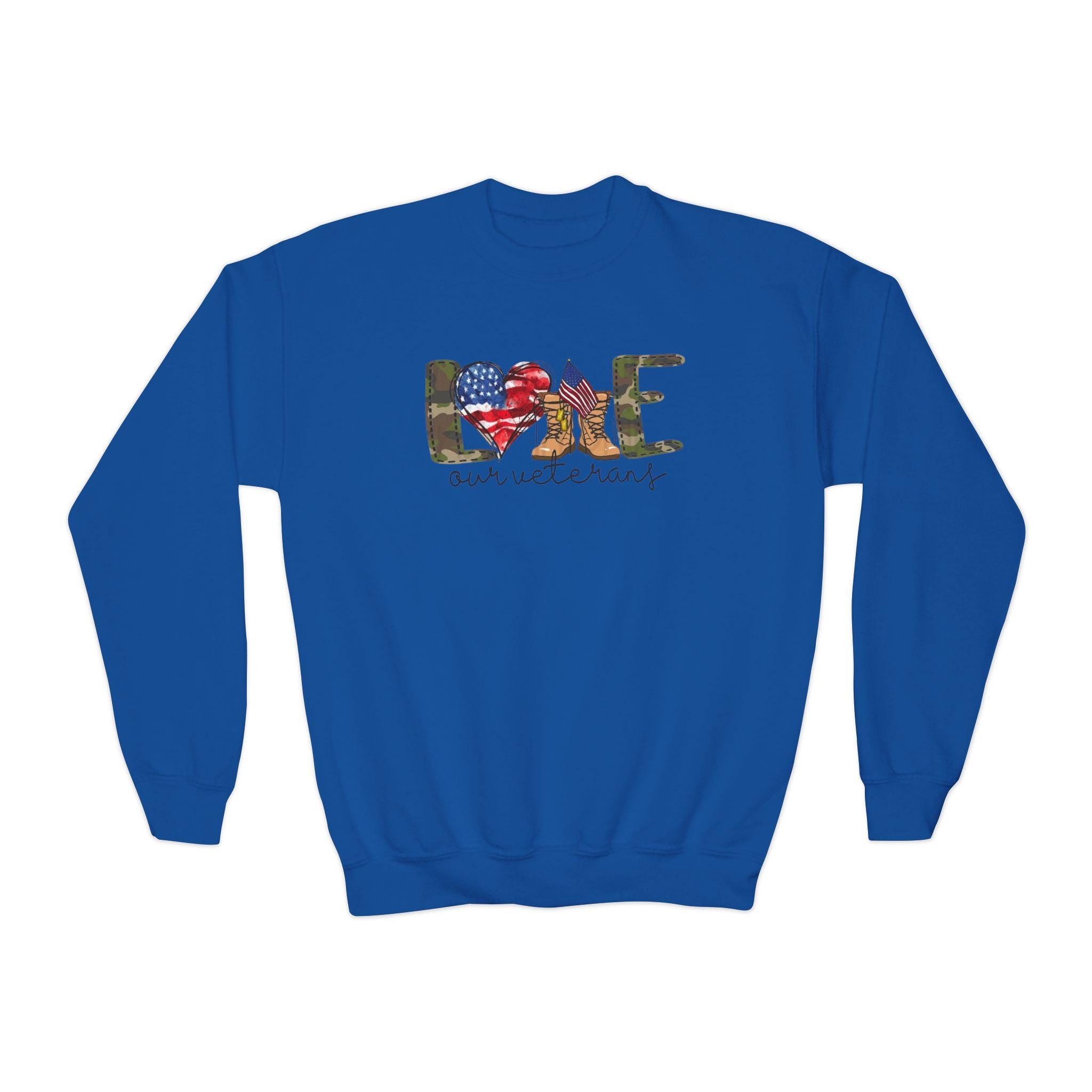 Veterans Day Youth Sweatshirt – Kids Patriotic Military Shirt – Support Our Veterans – Army Navy Air Force Marines Tribute Sweater