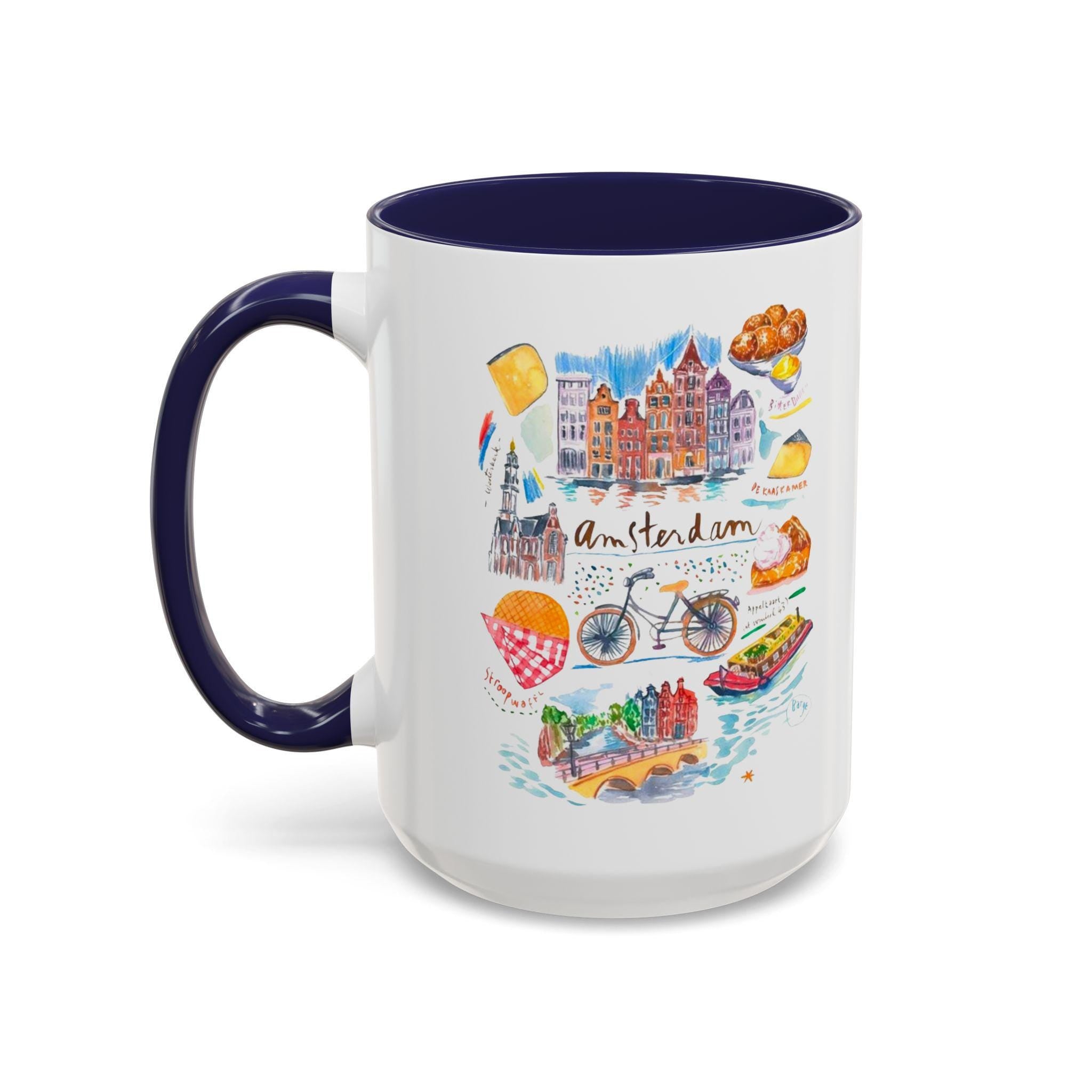 Amsterdam Watercolor Mug • Dutch Cityscape Coffee Cup • Stroopwafel Canal Art • 11/15oz Accent Mugs