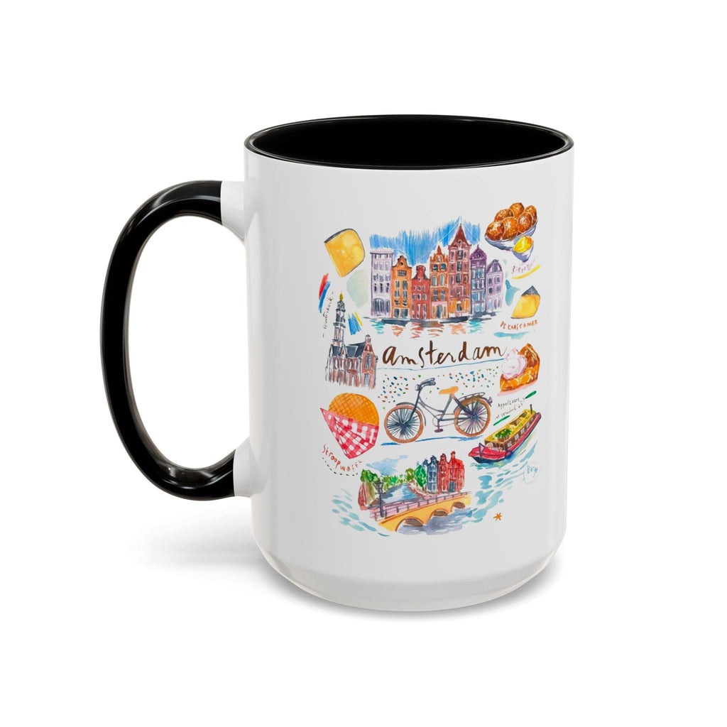 Amsterdam Watercolor Mug • Dutch Cityscape Coffee Cup • Stroopwafel Canal Art • 11/15oz Accent Mugs