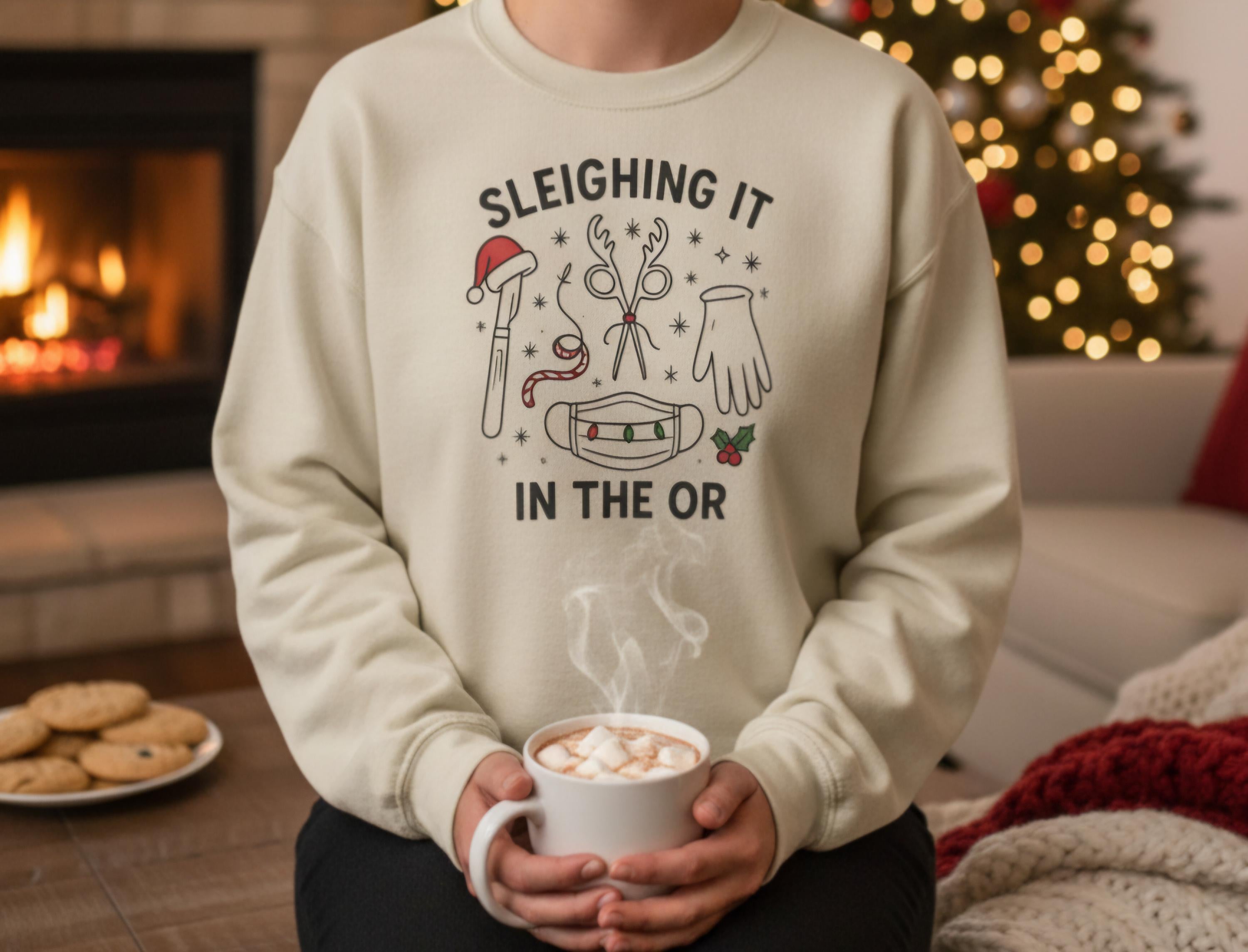 Surgery Christmas Sweatshirt – Sleighing It in the OR Crewneck, Medical Holiday Sweater for Nurses, Techs & Surgeons
