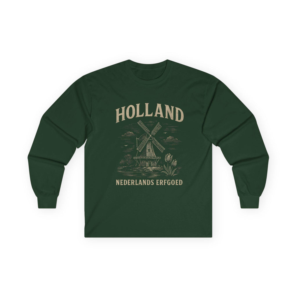 Vintage Dutch Windmill Shirt Men | Holland Long Sleeve Tee | Nederlands Erfgoed Graphic | Rustic Netherlands Heritage Shirt |Masculine Dutch
