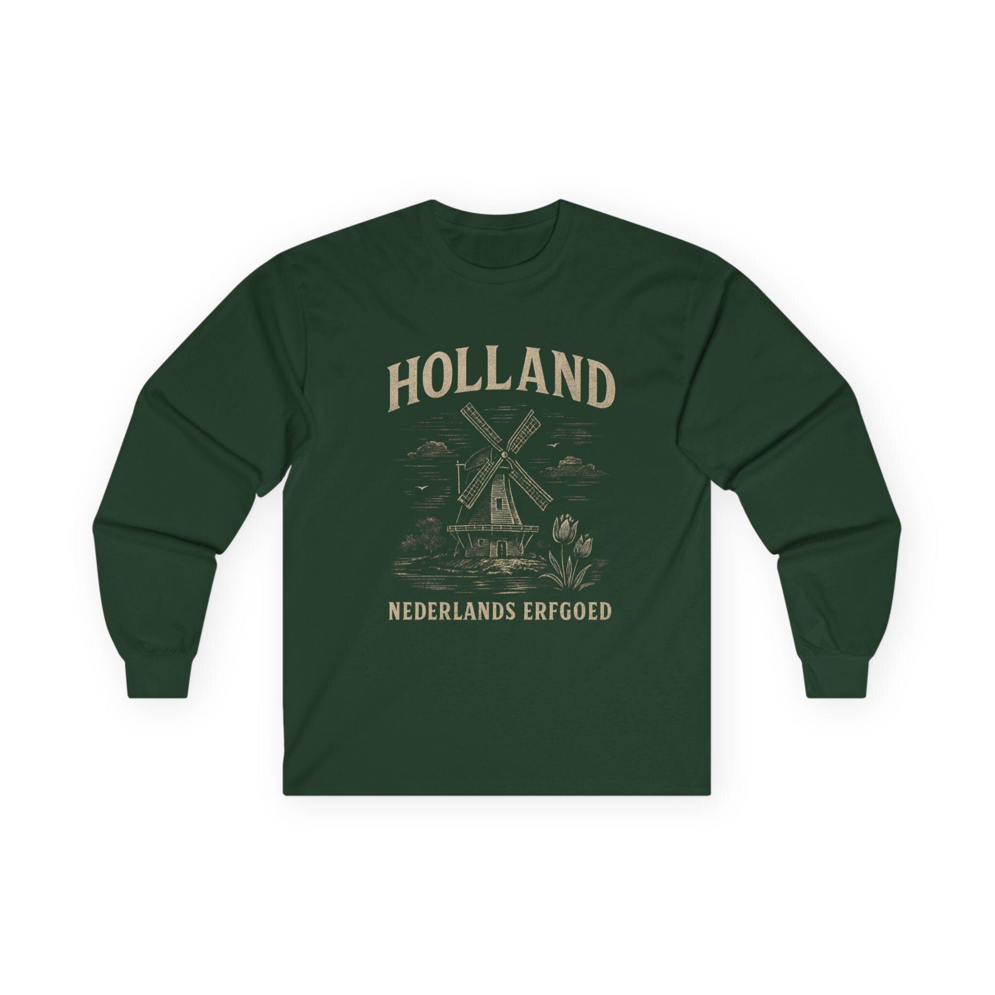 Vintage Dutch Windmill Shirt Men | Holland Long Sleeve Tee | Nederlands Erfgoed Graphic | Rustic Netherlands Heritage Shirt |Masculine Dutch