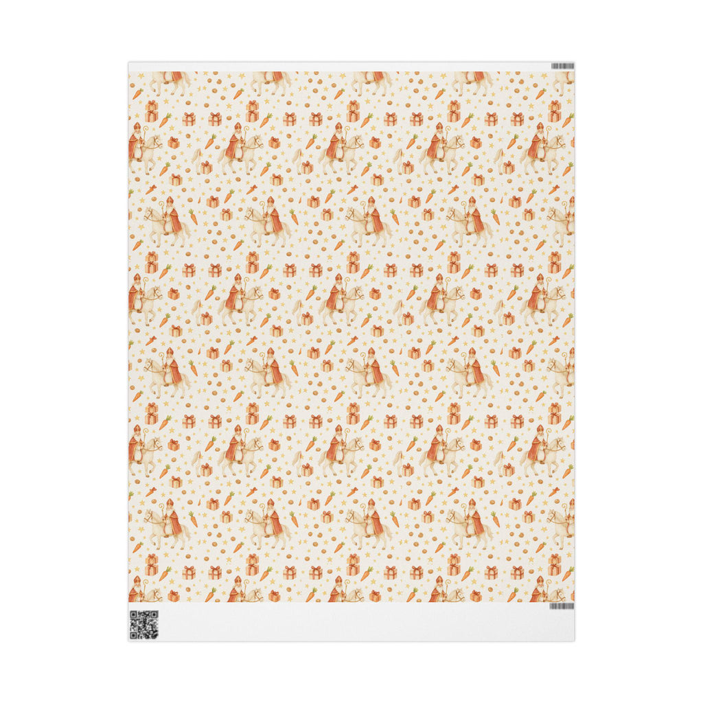 Watercolor Sinterklaas Wrapping Paper | Dutch Christmas Pakjesavond Gift Wrap | Saint Nicholas & Horse Dutch Holiday Paper