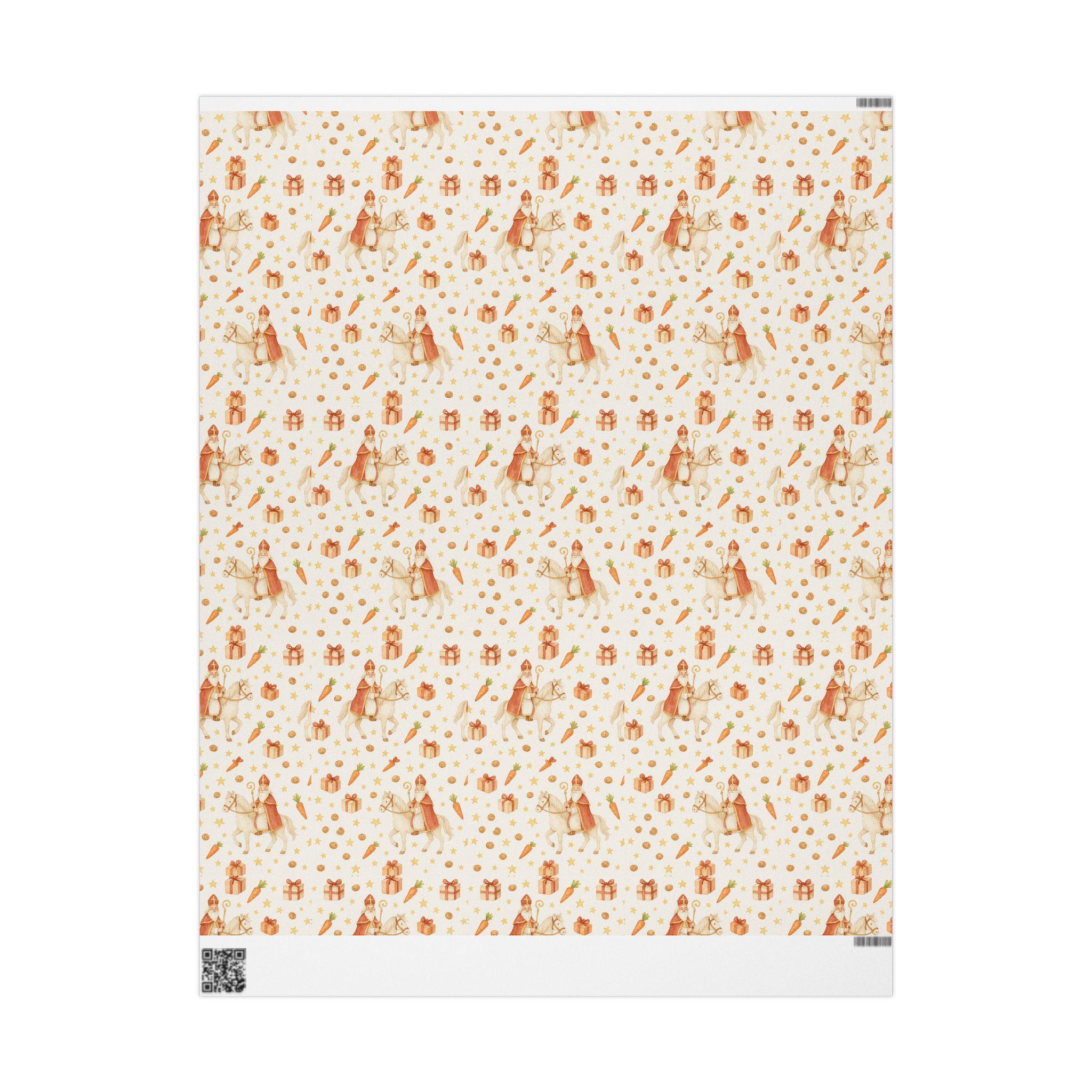 Watercolor Sinterklaas Wrapping Paper | Dutch Christmas Pakjesavond Gift Wrap | Saint Nicholas & Horse Dutch Holiday Paper