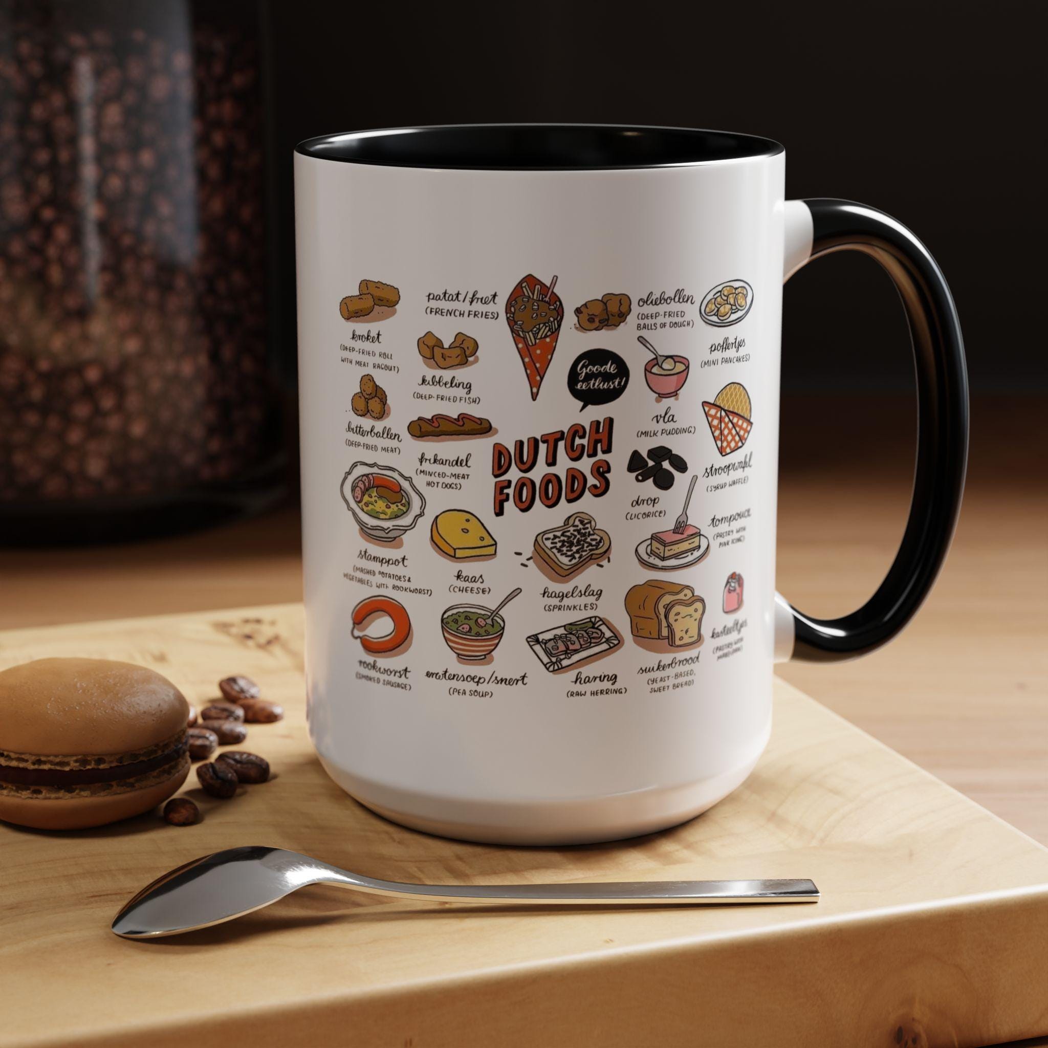 Dutch Food Mug – Netherlands Kitchen Decor, Stroopwafel Cup, Dutch Heritage Gift, Cute Coffee Mug, Holland Culture Kitchenware
