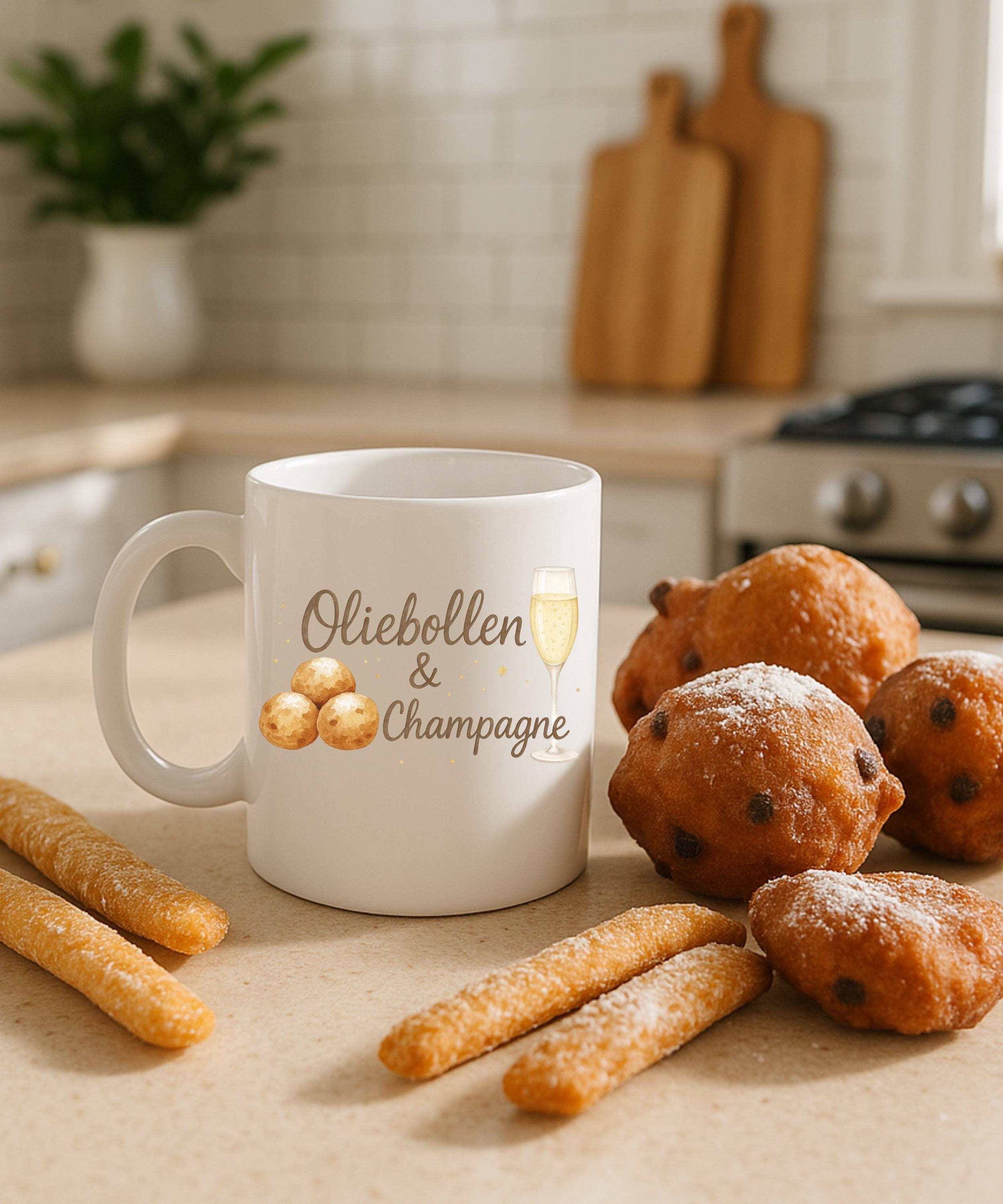 Dutch New Year Mug | Gelukkig Nieuwjaar Cup | Netherlands Oliebollen Ceramic Coffee Mug (11oz 15oz)