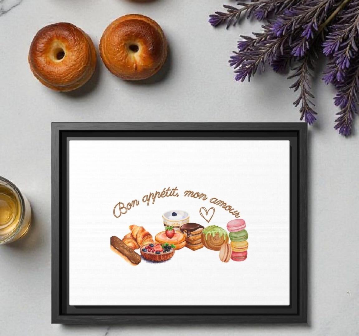 French Desserts Canvas Wall Art: Bon Appétit Mon Amour Kitchen Decor