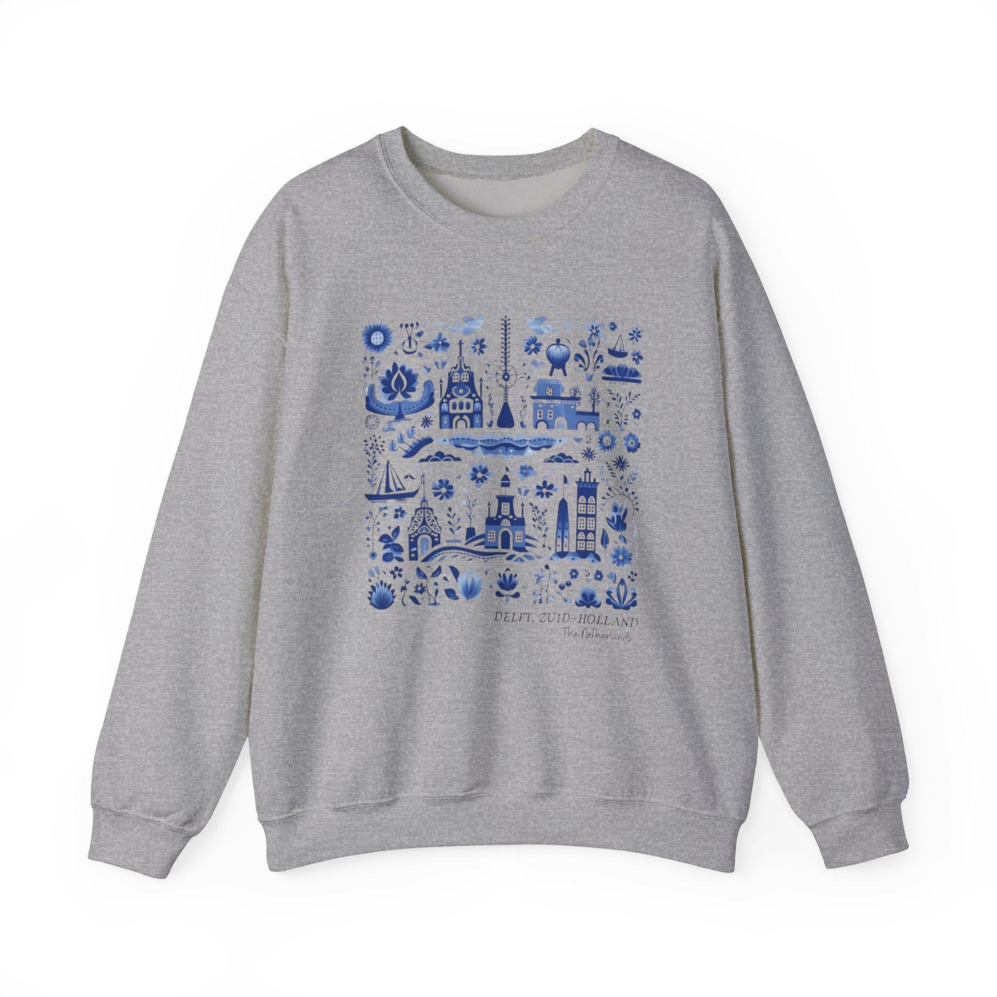 Delft Blue Holland Sweatshirt • Dutch Tile Print Crewneck • Netherlands Heritage Sweater • Cute Dutch Aesthetic Pullover • European Travel
