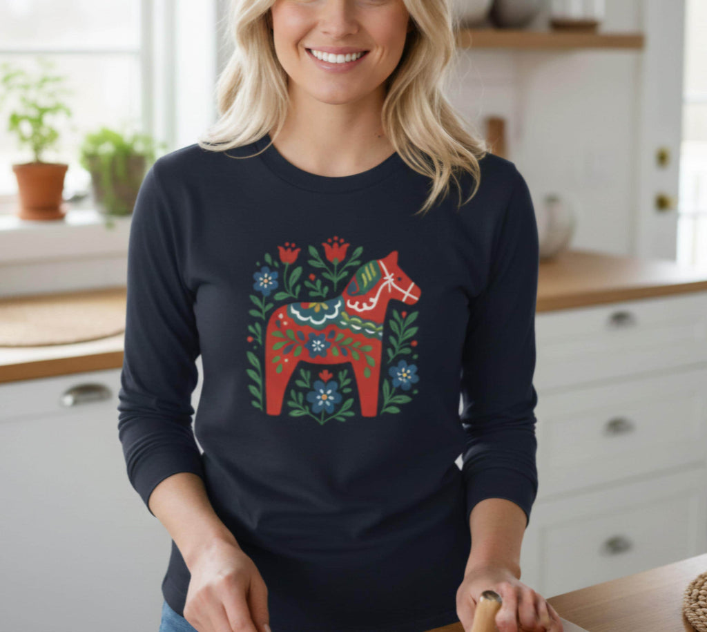 Scandinavian Dala Horse Shirt | Nordic Folk Art T Shirt | Minimal Swedish Design | Cozy Hygge Style Tee