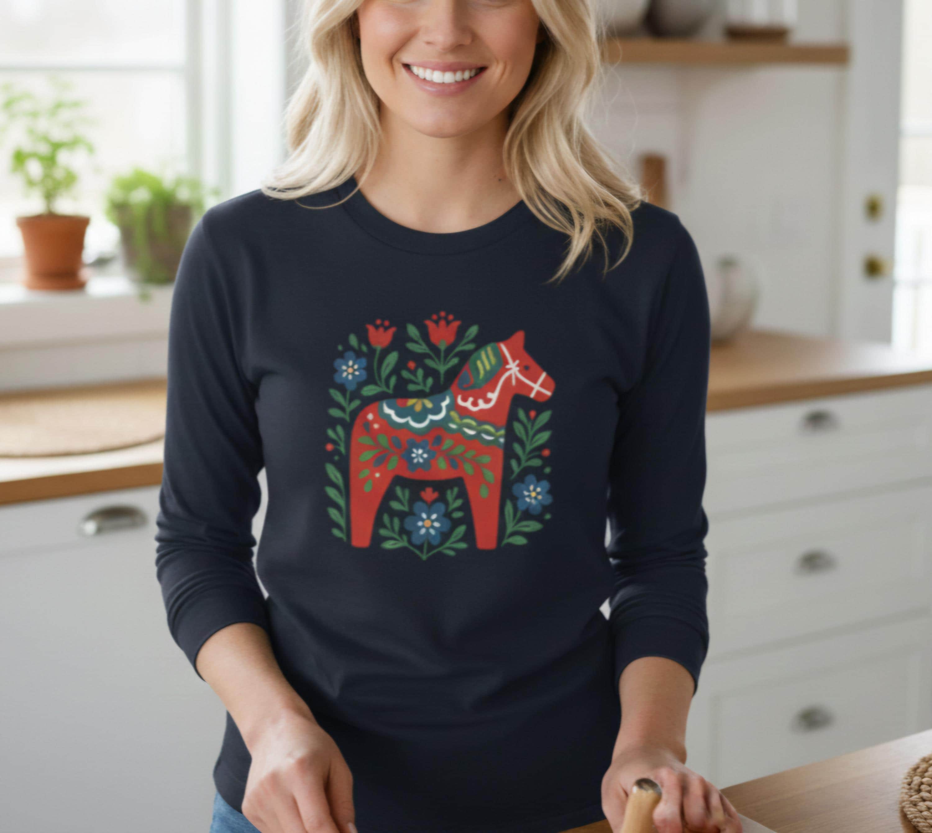 Scandinavian Dala Horse Shirt | Nordic Folk Art T Shirt | Minimal Swedish Design | Cozy Hygge Style Tee