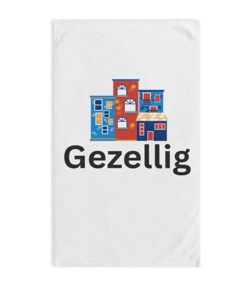 Gezellig Hand Towel – Dutch House Towel, Colorful Amsterdam Decor, Cozy Kitchen Gift, Netherlands Home Decor, Housewarming Towel