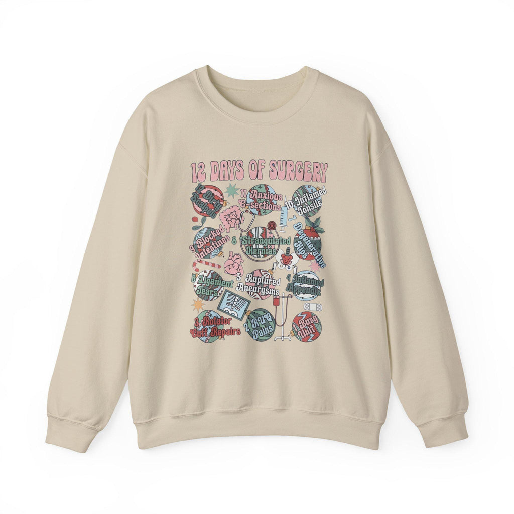 12 Days of Surgery Christmas Sweatshirt | Medical Holiday Crewneck for Scrub Techs Nurses Surgeons CRNA