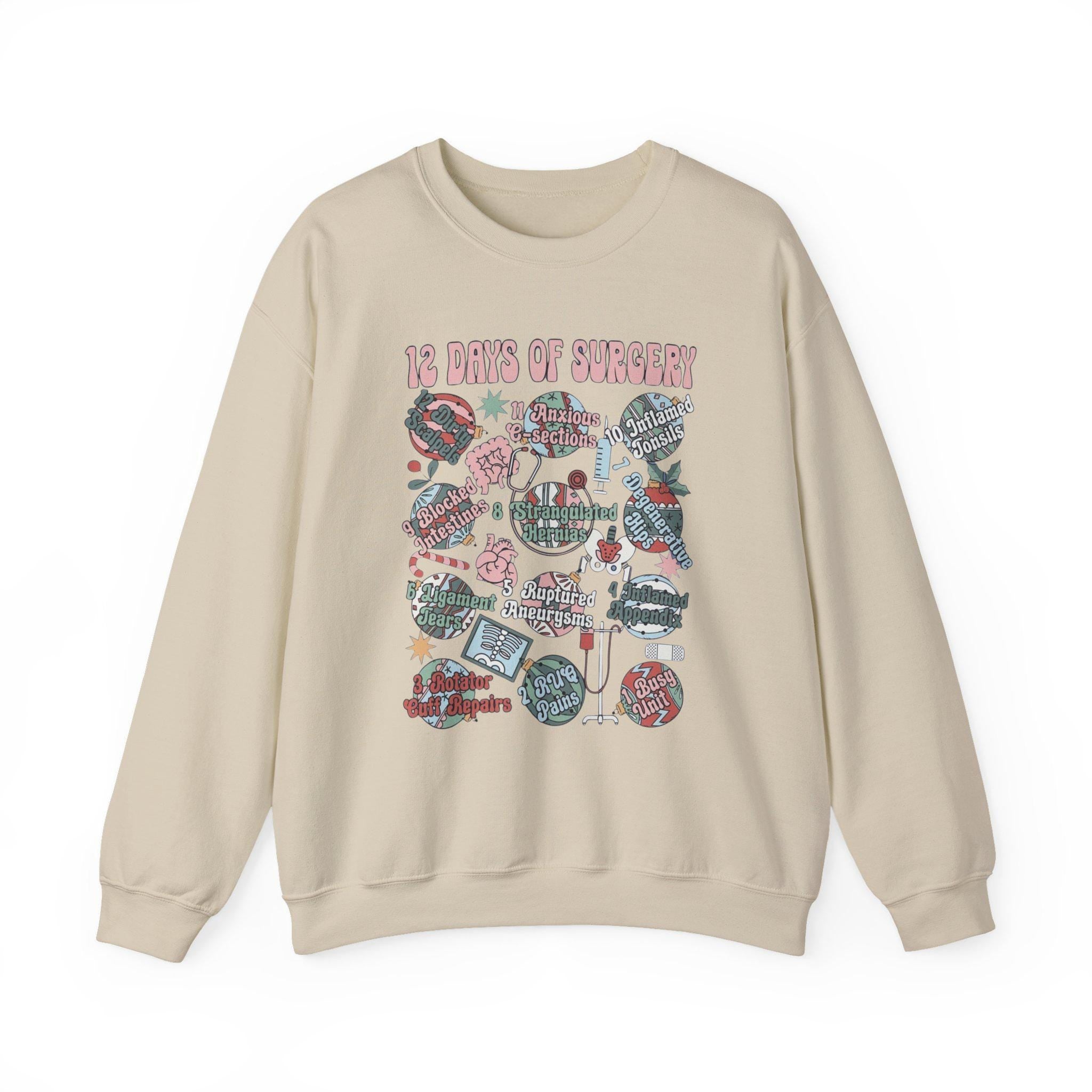 12 Days of Surgery Christmas Sweatshirt | Medical Holiday Crewneck for Scrub Techs Nurses Surgeons CRNA