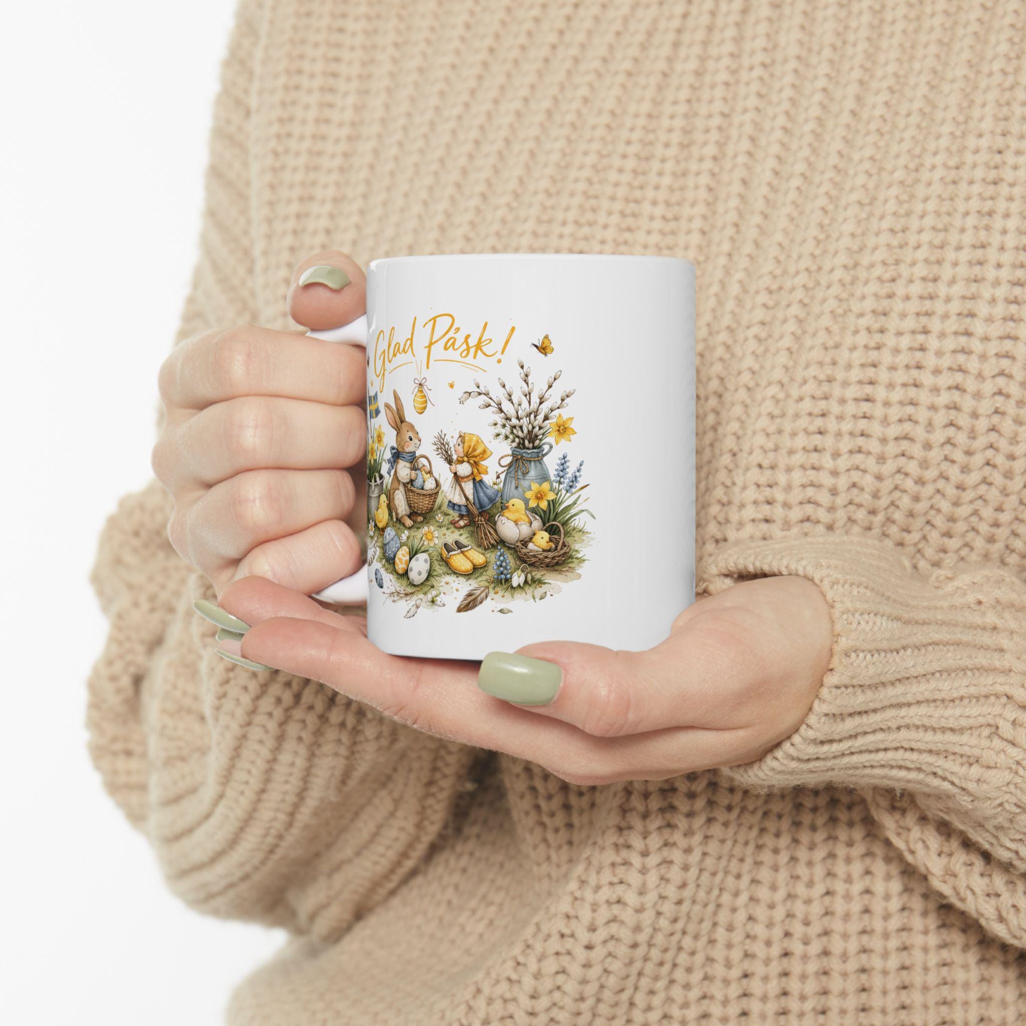 Glad Påsk Mug | Scandinavian Easter Mug | Swedish Easter Bunny Illustration | Nordic Spring Coffee Cup | Cozy Folk Art Easter Gift