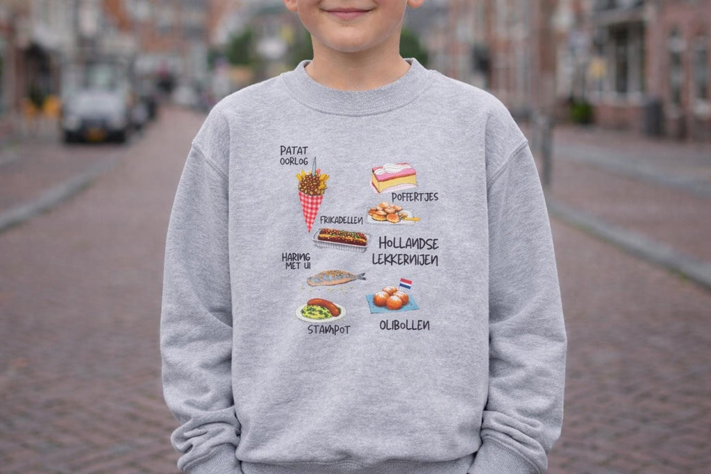 Dutch Snacks Kids Sweatshirt | Youth Crewneck Sweater | Cute Dutch Food Illustration | Netherlands Culture Shirt for Kids | Cozy European